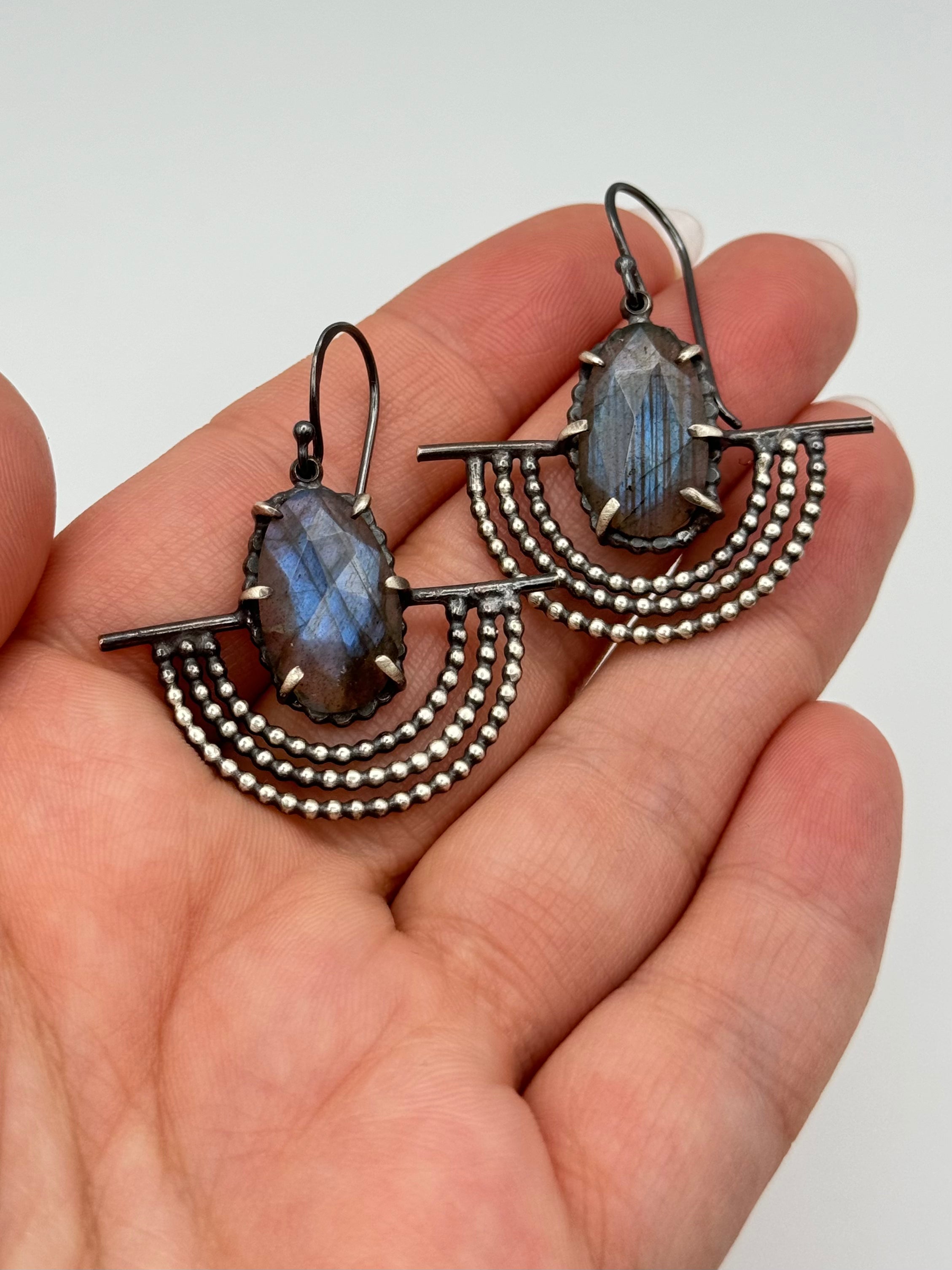 •LARGE DOTTED WINGS• labradorite + silver dangle earrings