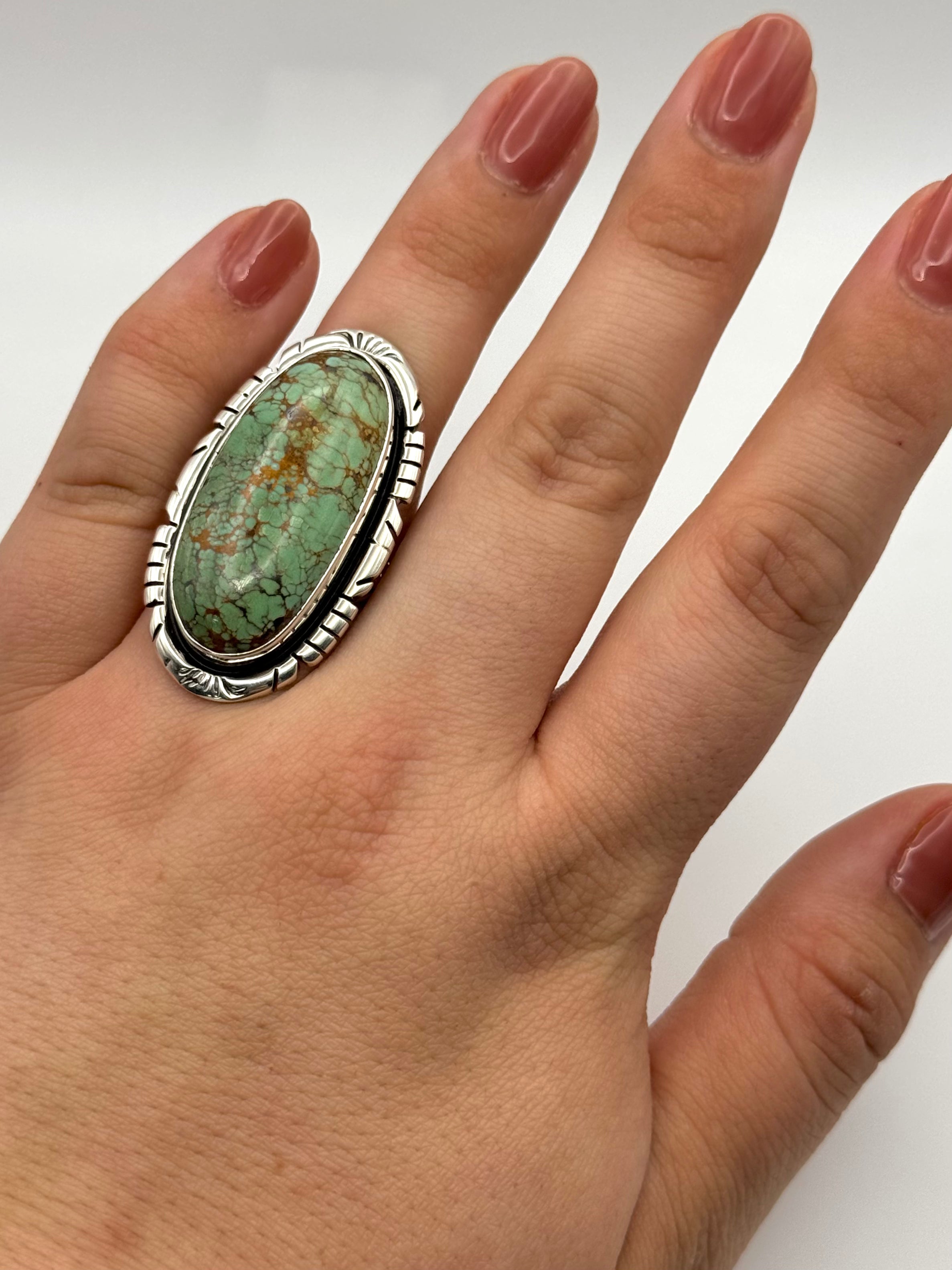 •KINGMAN TURQUOISE - BIGGIE• Navajo silver ring (size 7.5)