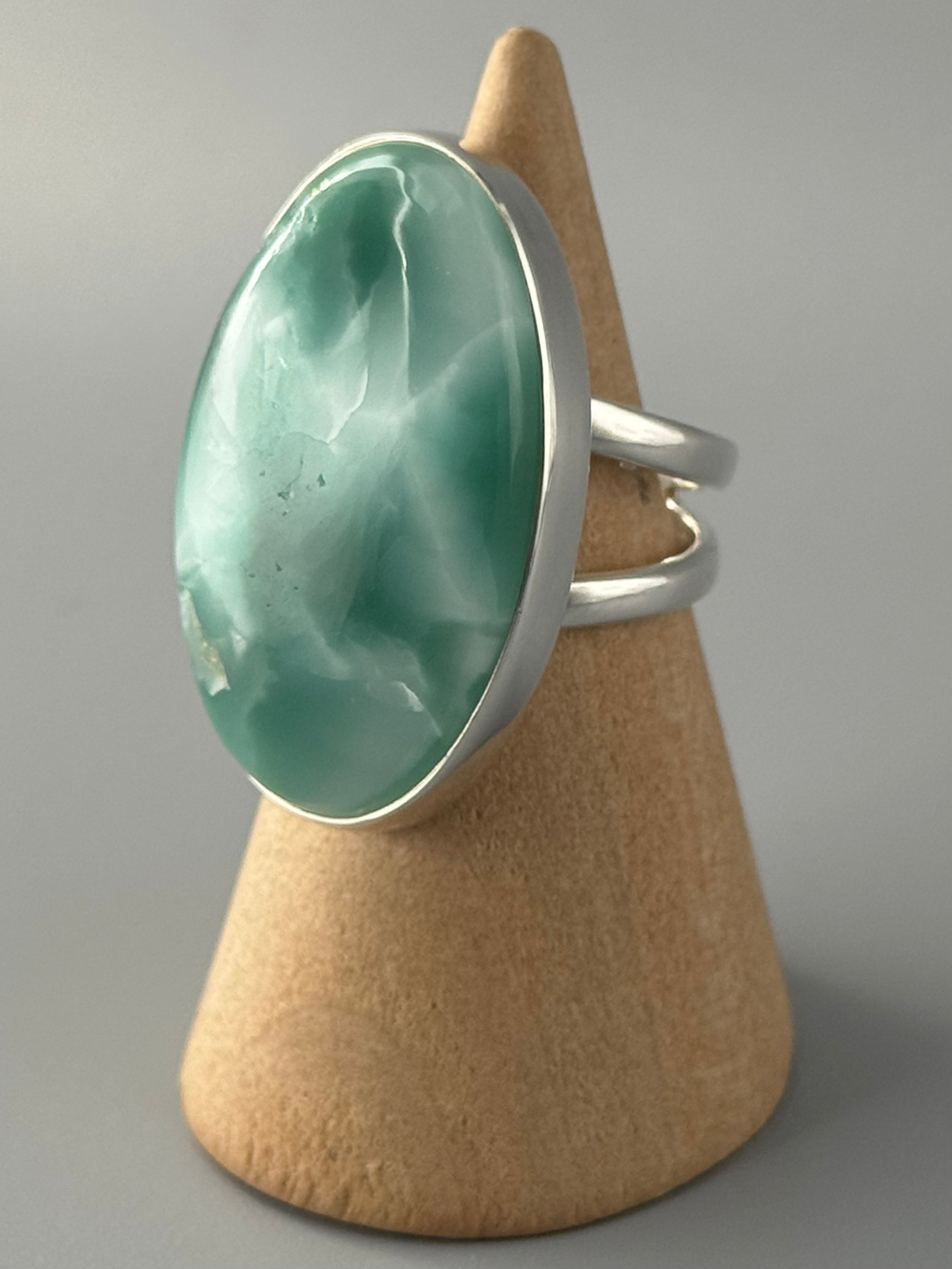 •HEMIMORPHITE - MEDIUM OVAL• split band silver ring (various sizes)