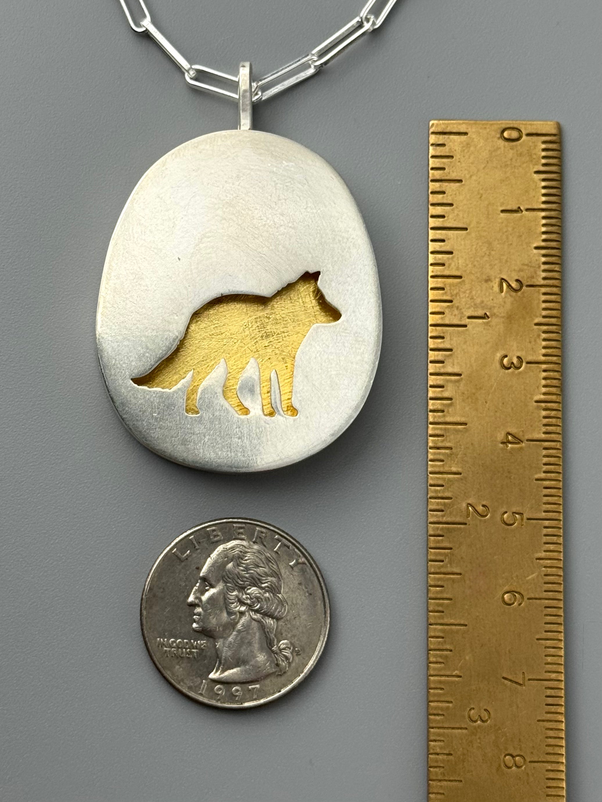 •KEUM-BOO VIXEN• silver + gold fox shadowbox necklace (18" long)