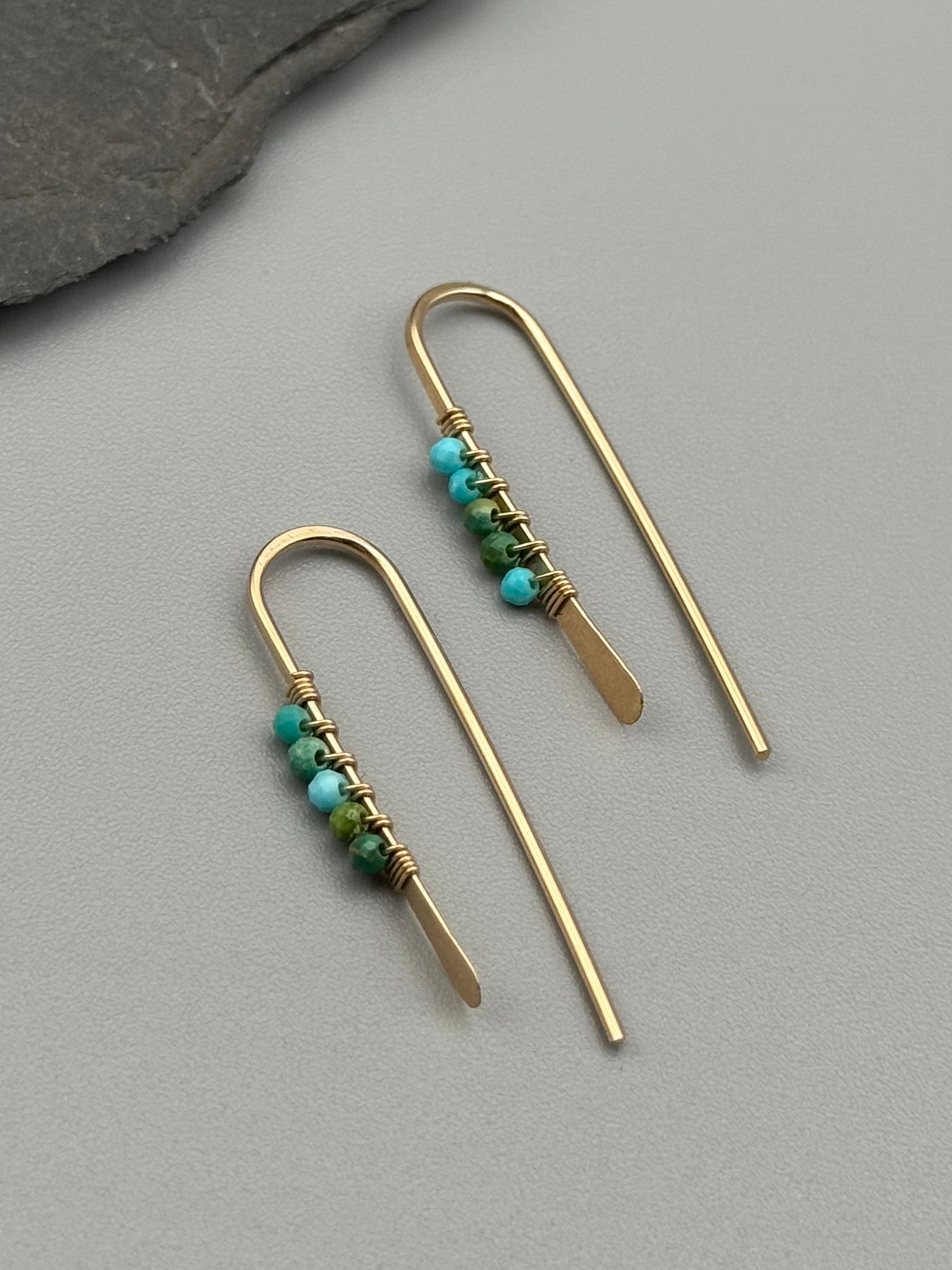 •PETITE THREADER• turquoise + gold earrings