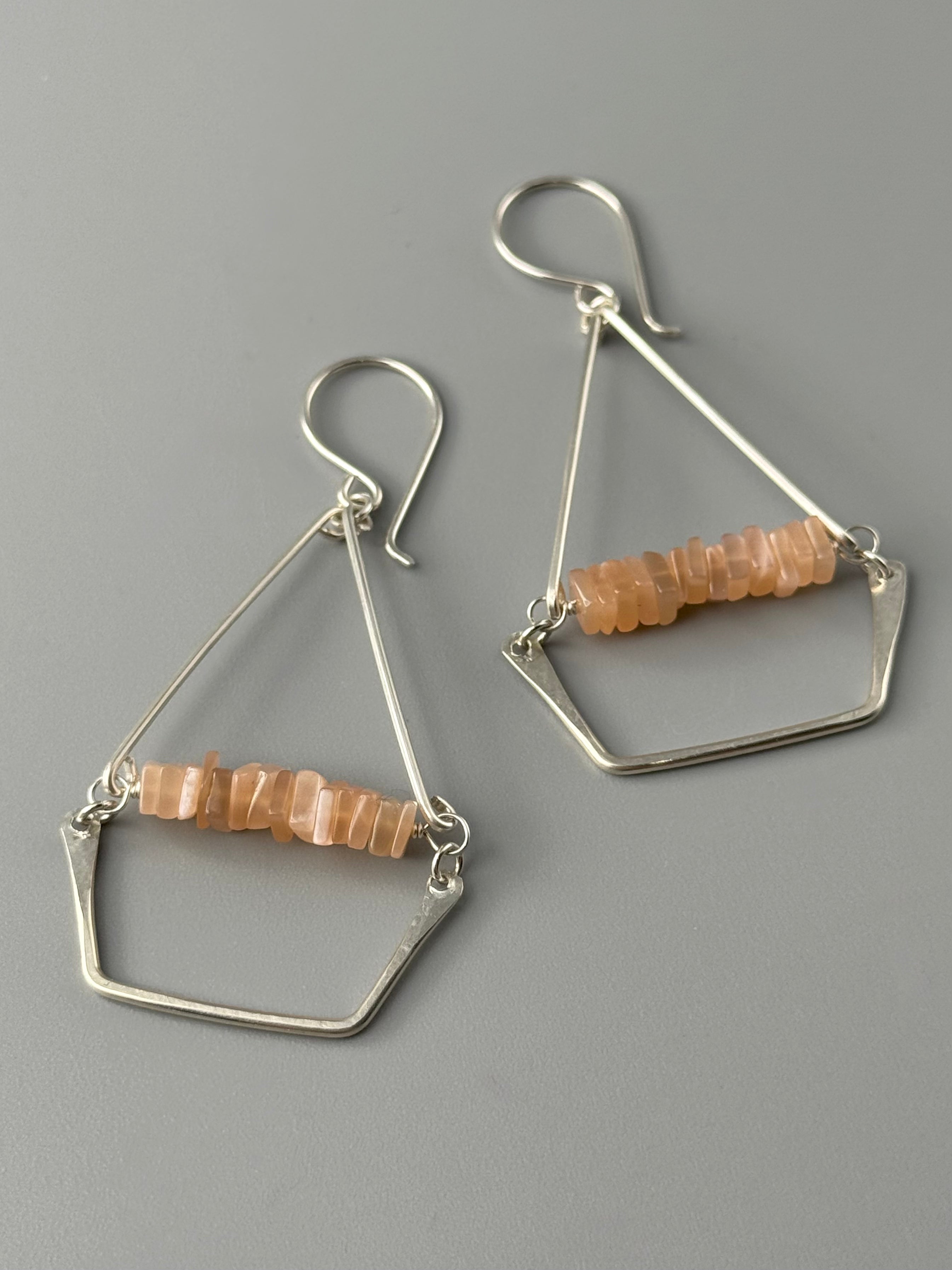 •SWING• peach moonstone + silver earrings