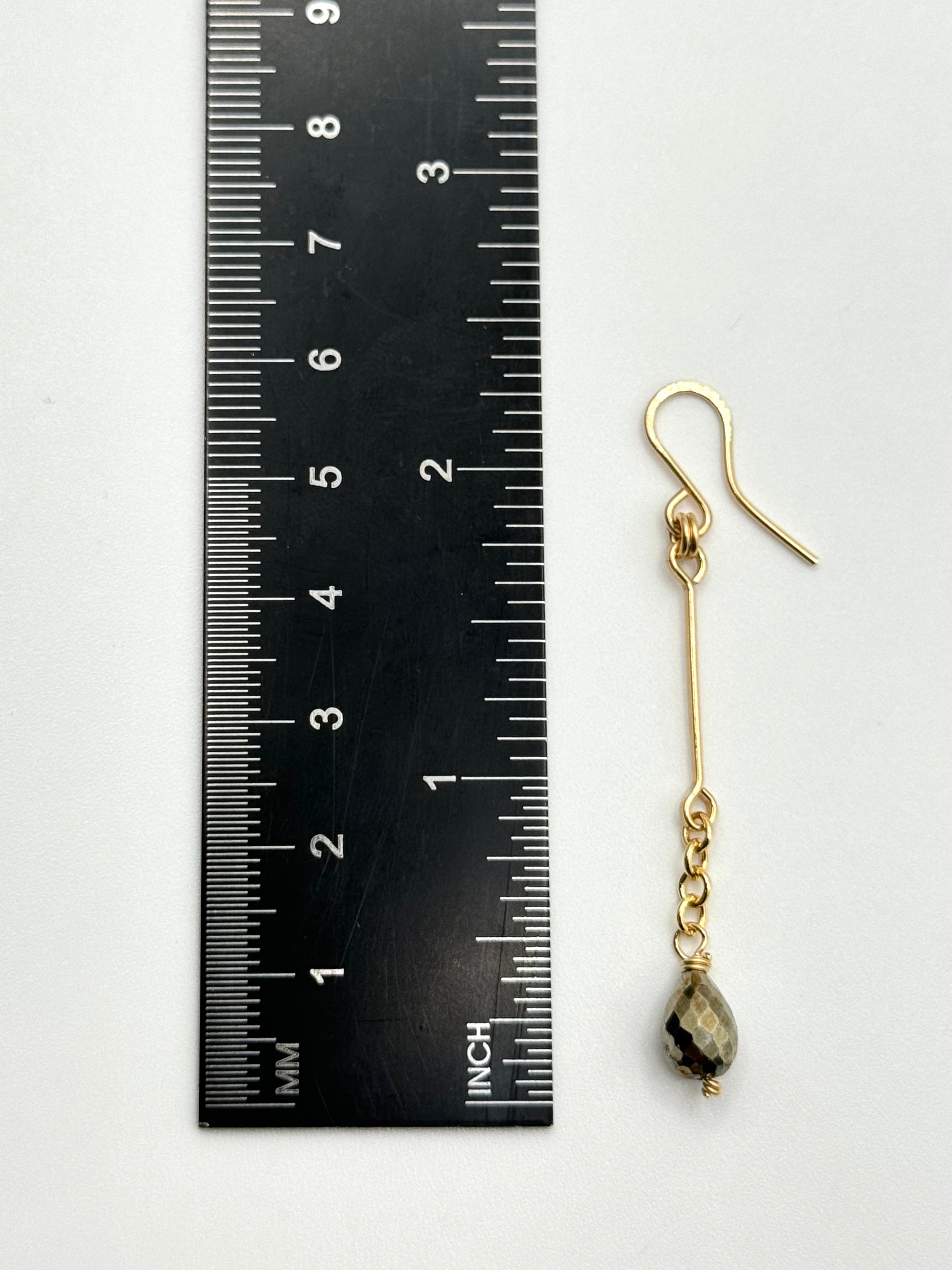 •LINEAR DROP• pyrite + gold dangle earrings