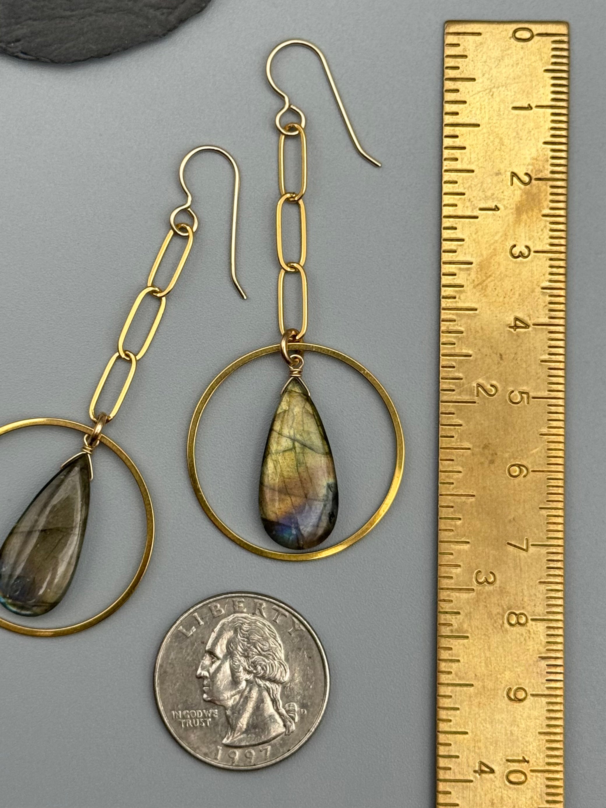•HOOP DANCER• golden labradorite + gold earrings