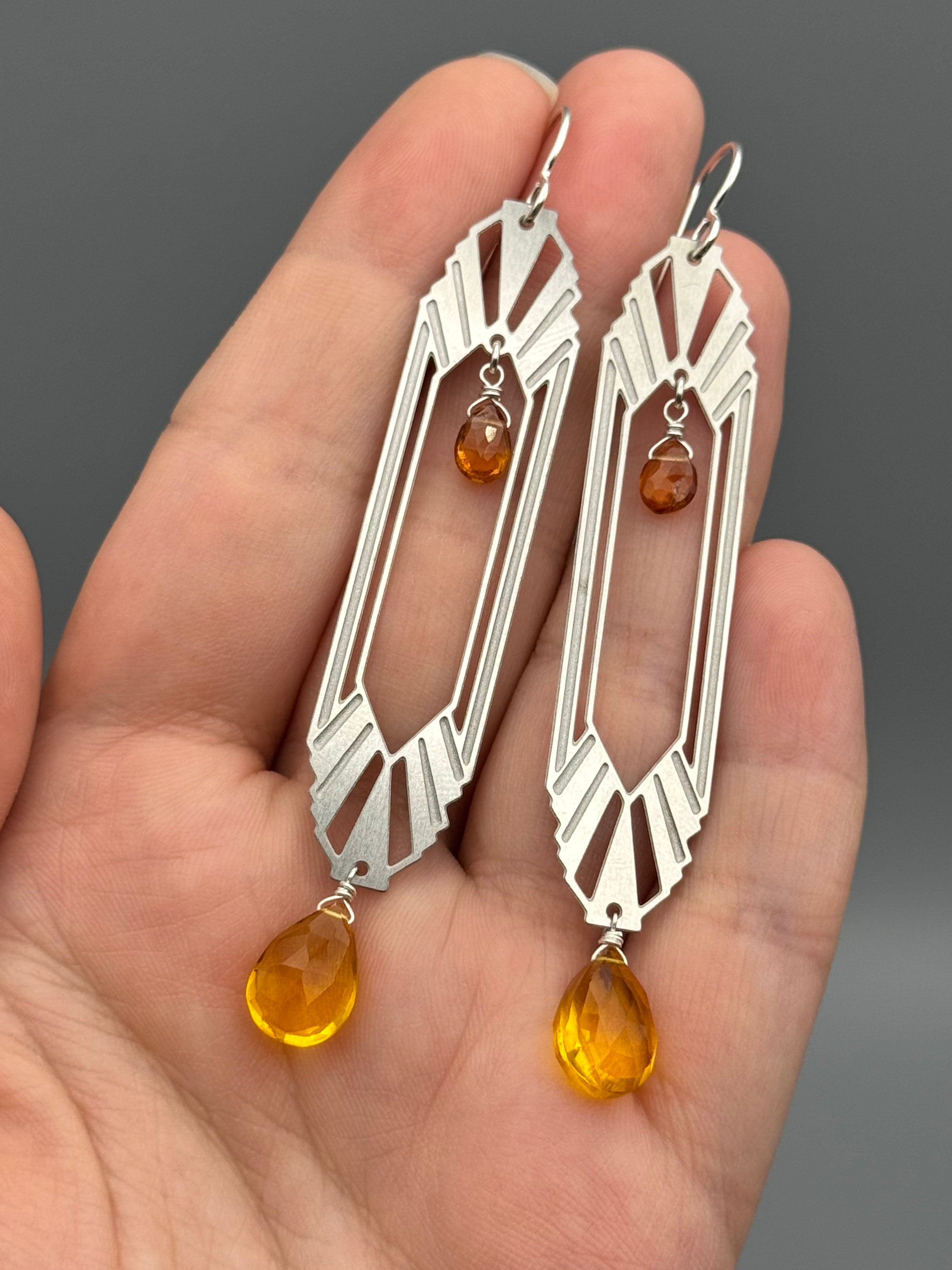 •DECO DOORWAY• hessonite garnet + citrine silver earrings