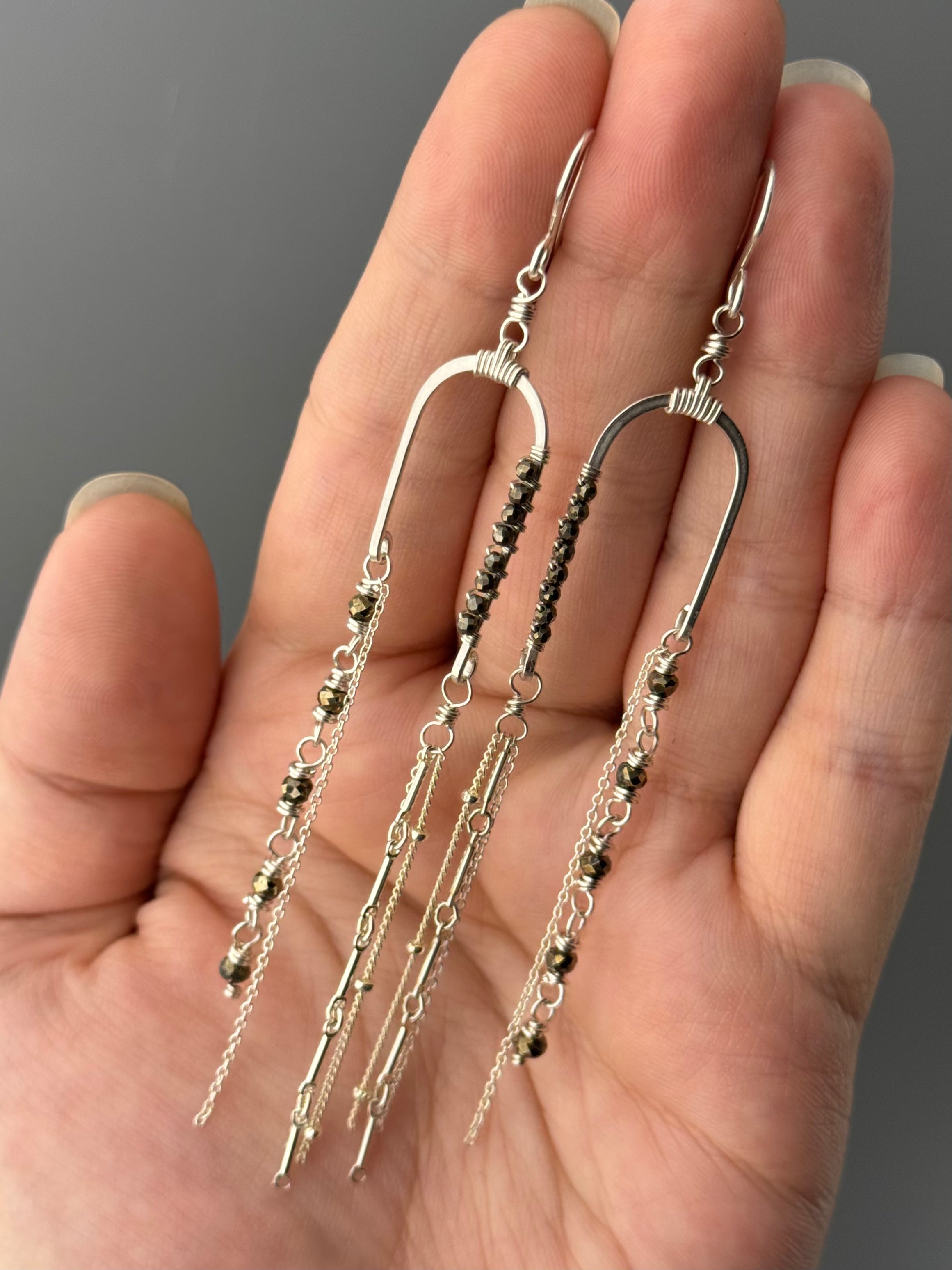 •BALANCING ACT• pyrite + silver dangle earrings