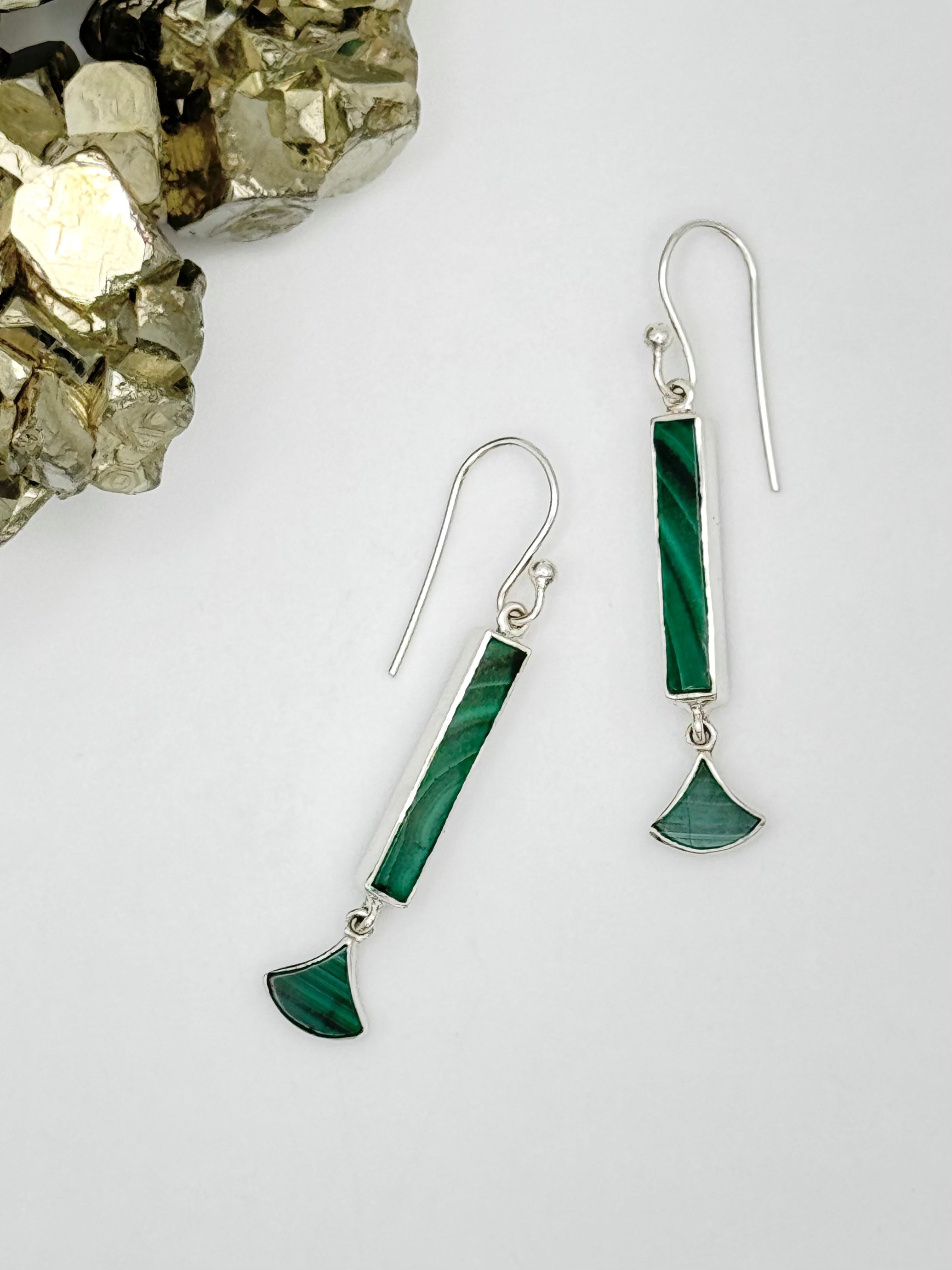 •MALACHITE STICK DROP• silver dangle earrings