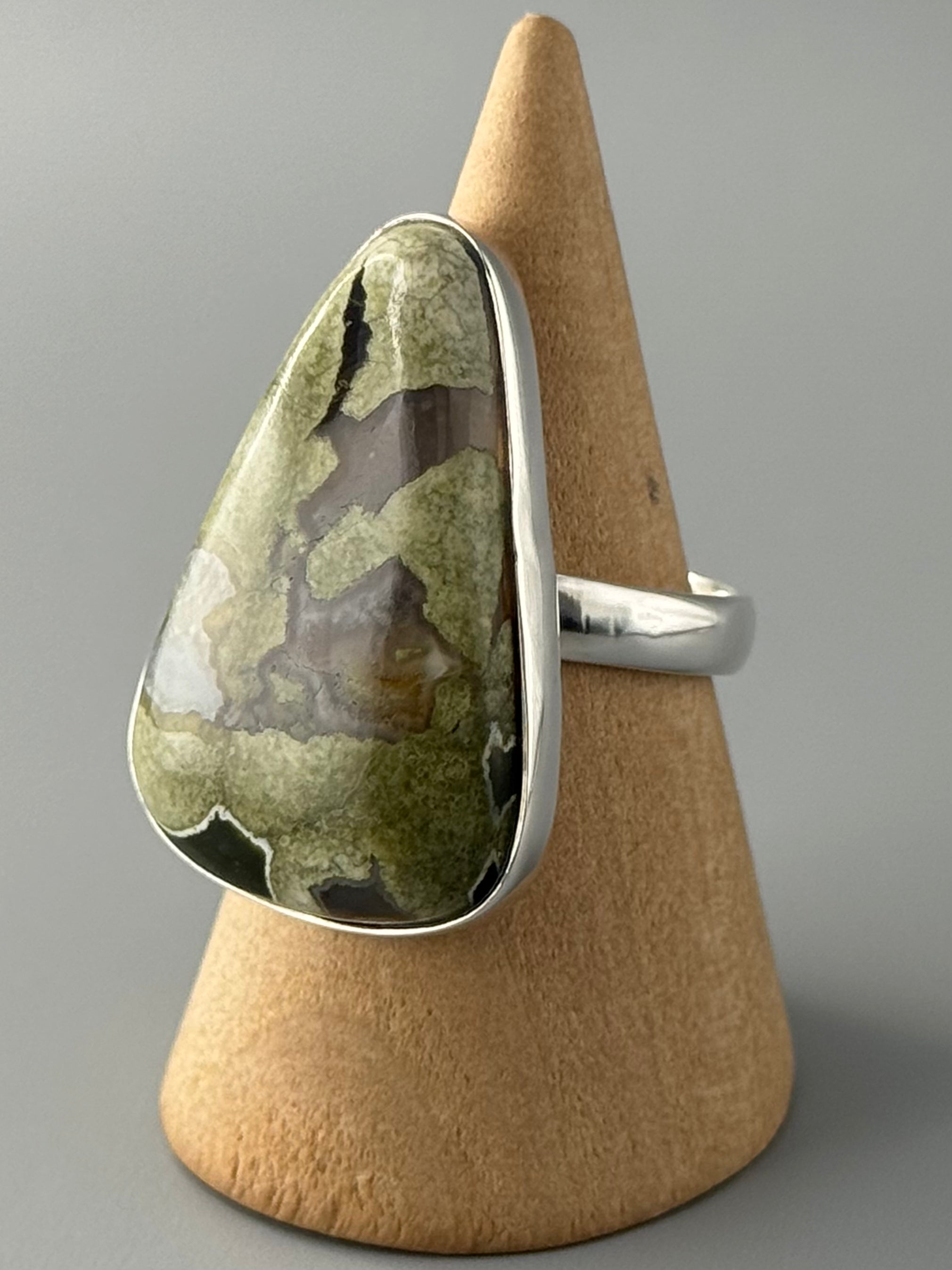 •RAINFOREST JASPER - TEAR• simple bezel silver ring (size 9)