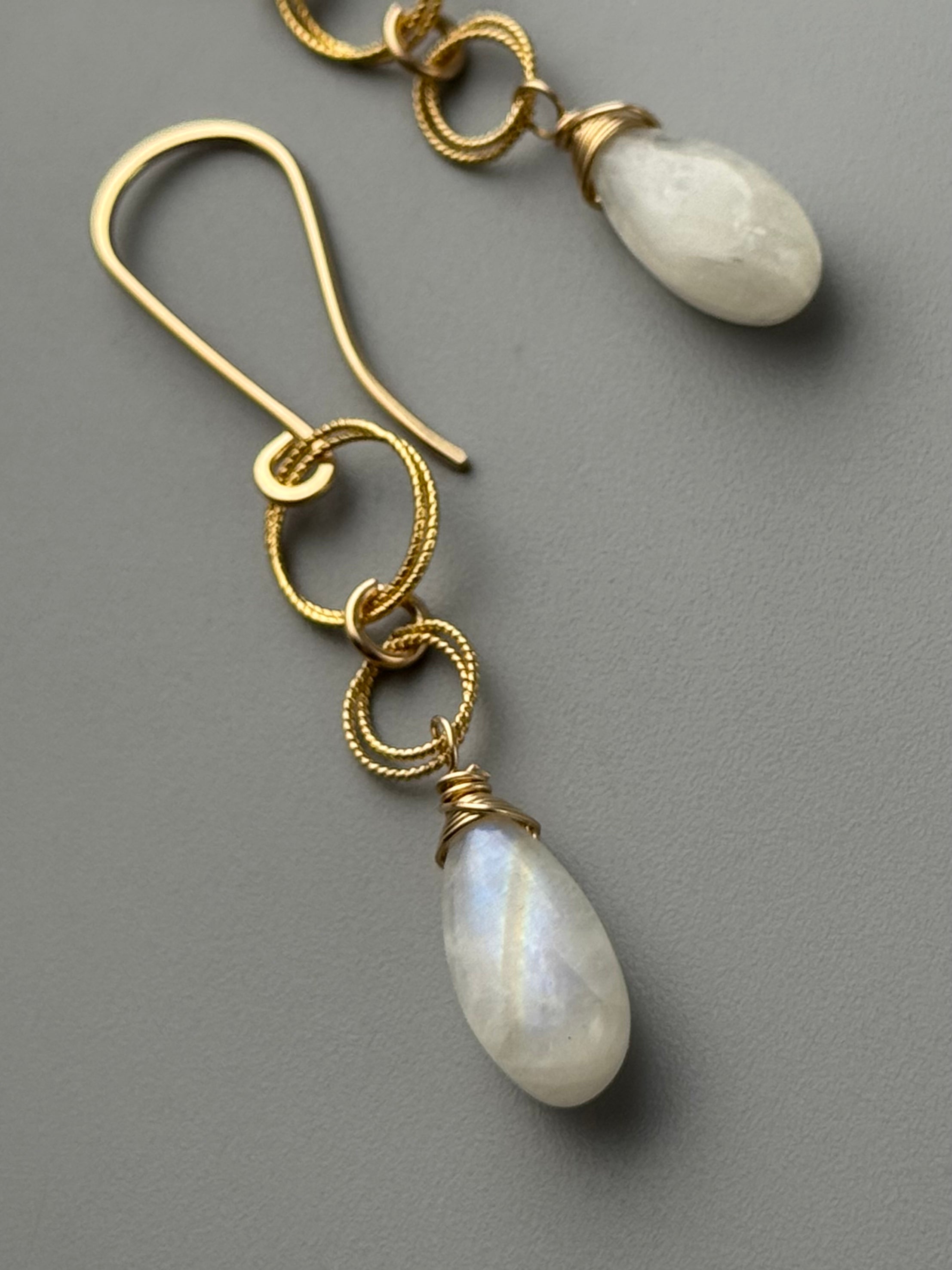 •LINKED DROP• rainbow moonstone + gold dangle earrings
