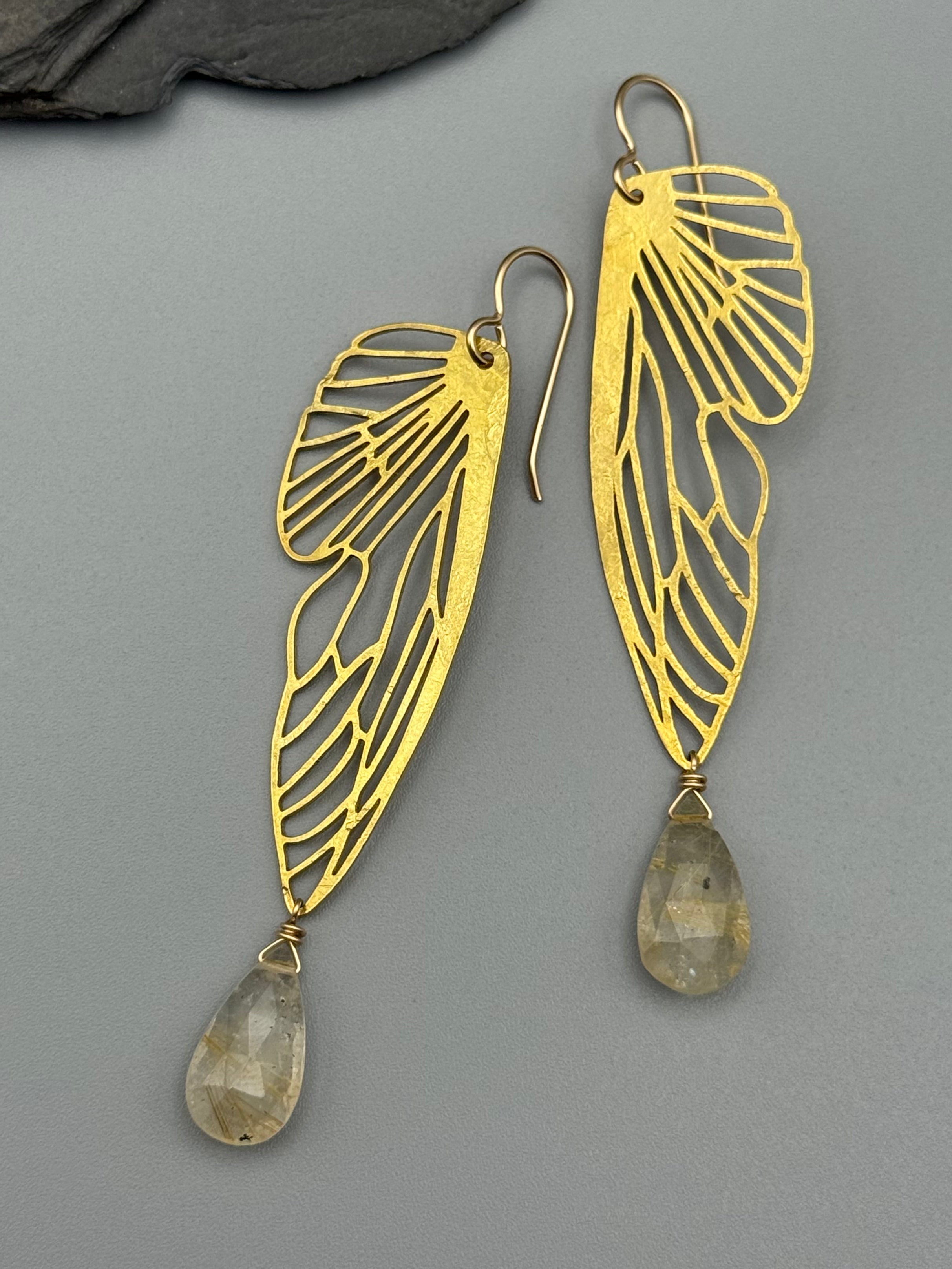 •METAMORPH• rutilated quartz + gold earrings