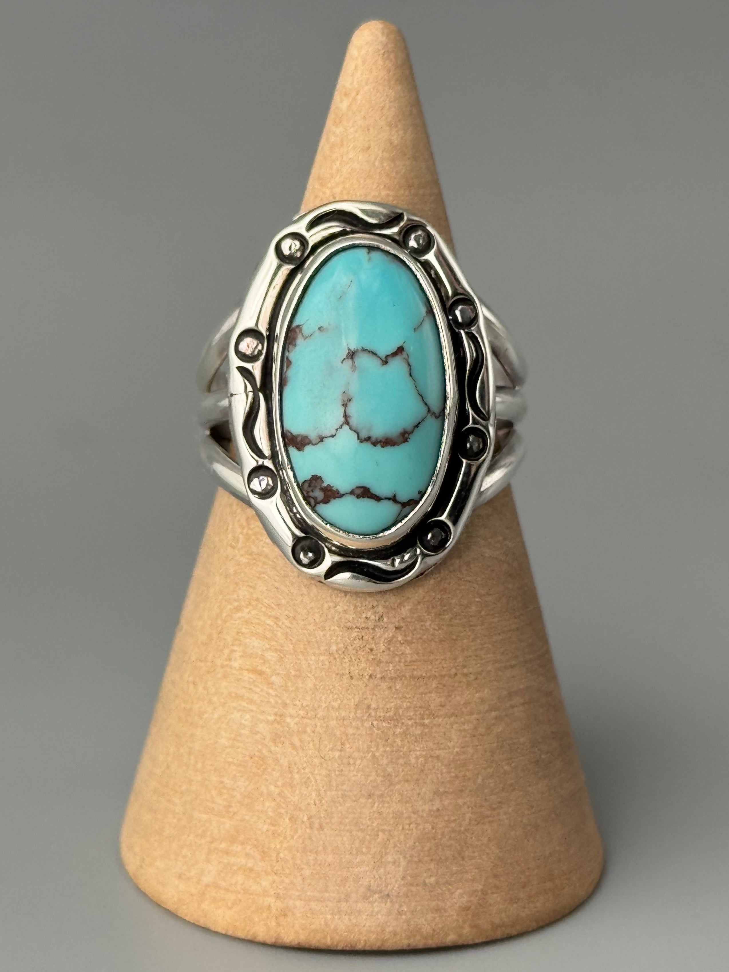 •EGYPTIAN TURQUOISE - SMUDGE• Navajo silver ring (size 7.75)