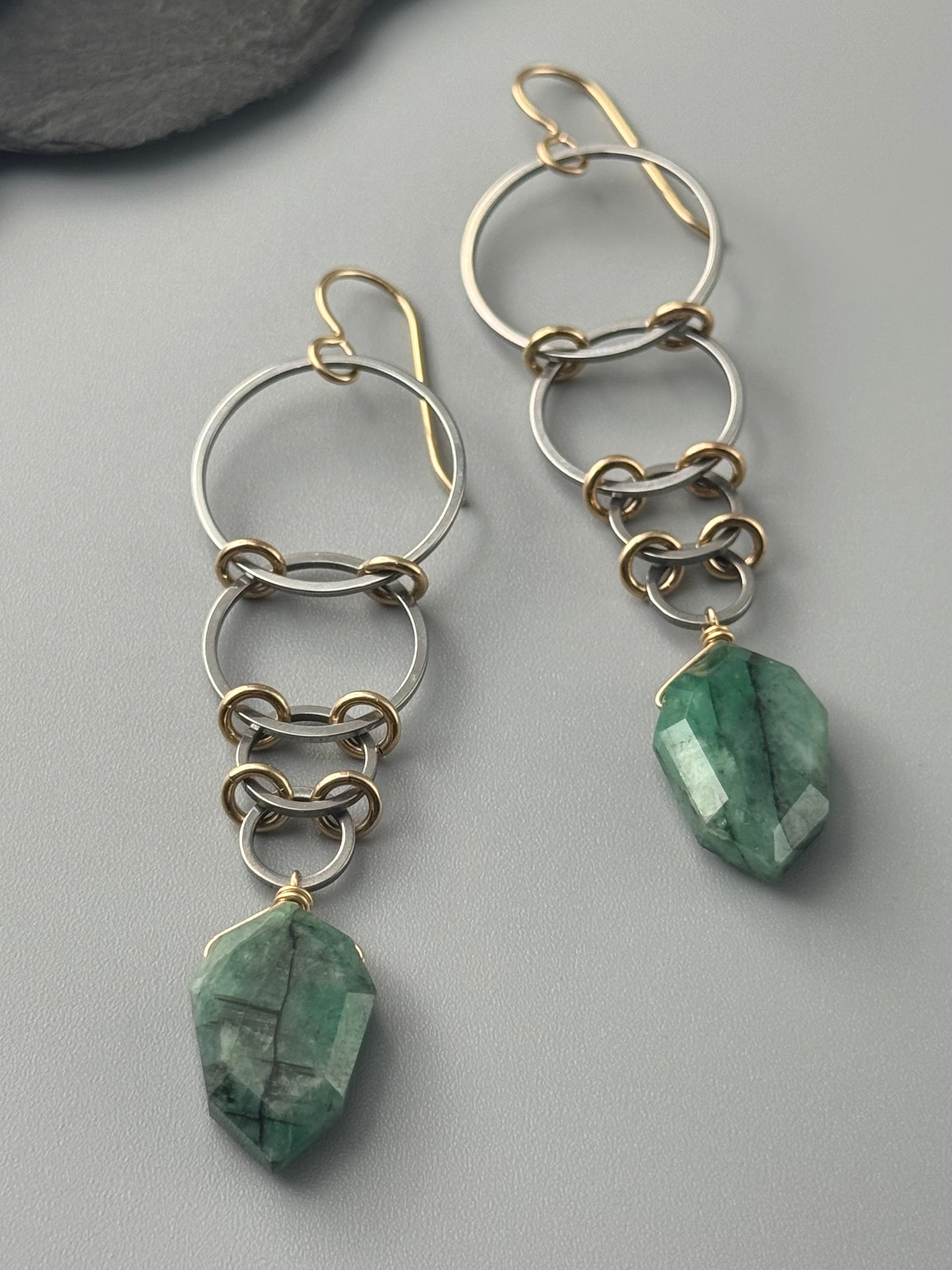 •EOWYN• emerald + mixed metal earrings