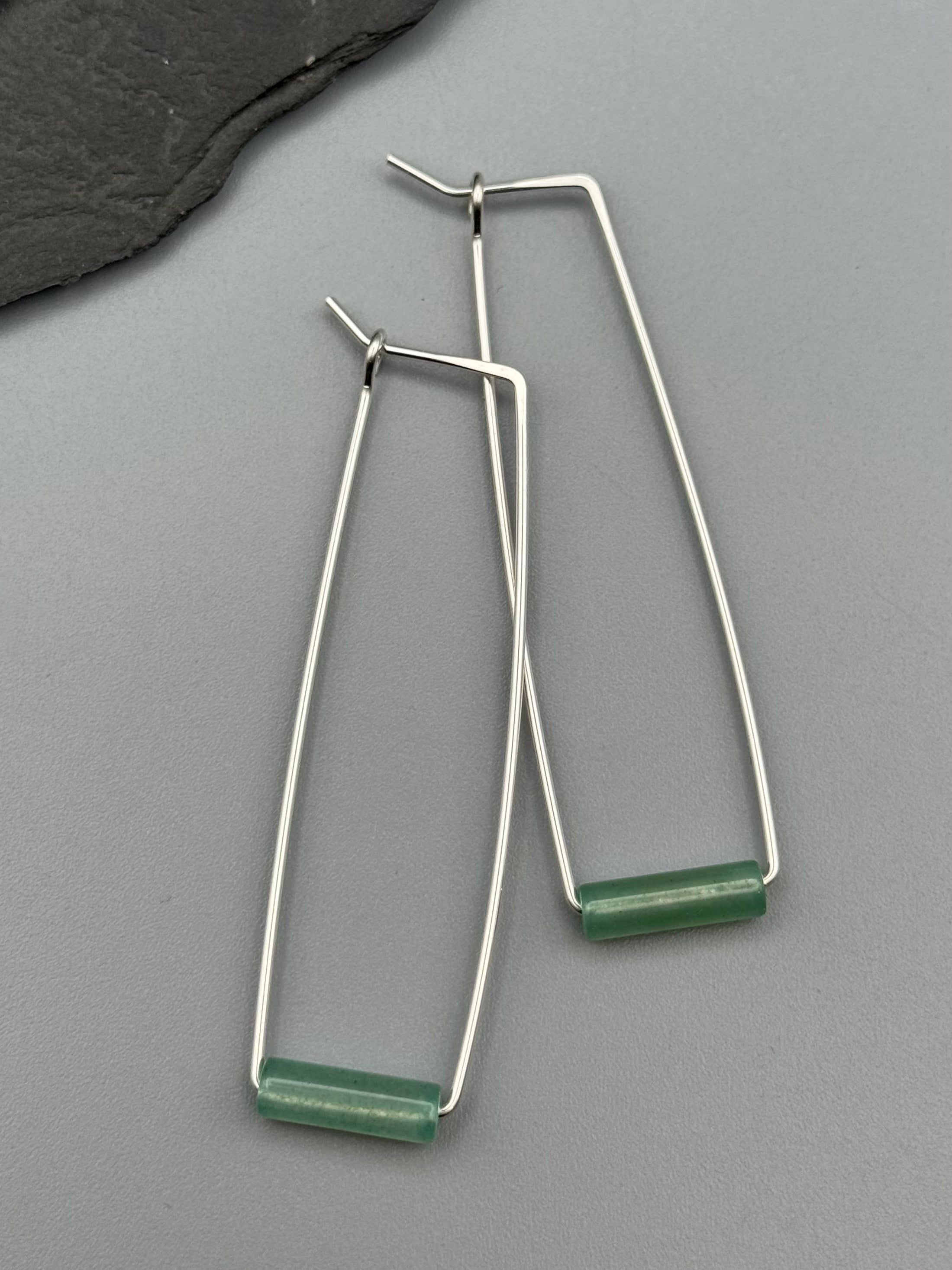 •RECTANGLE TUBE HOOP• aventurine + silver earrings
