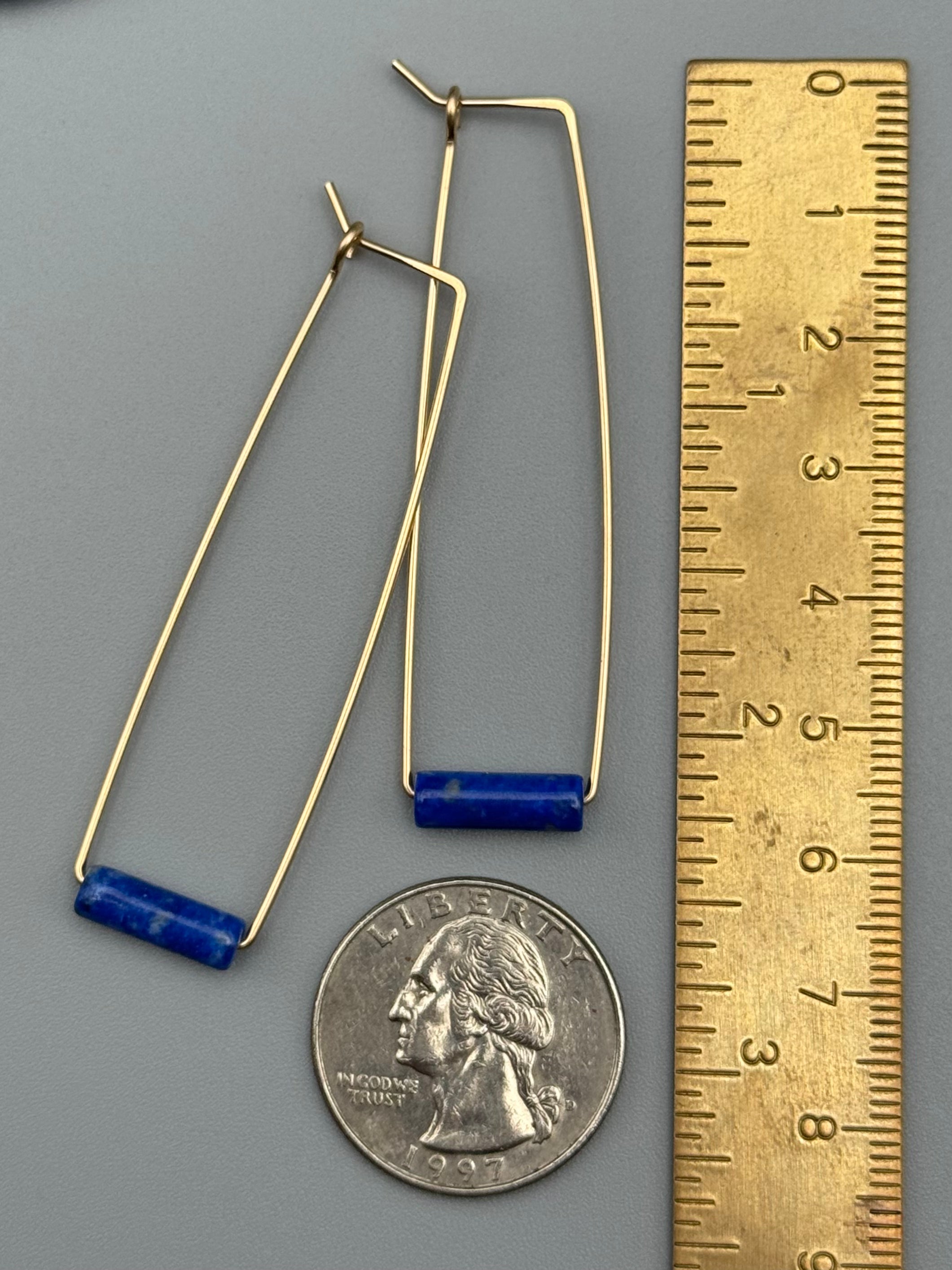 •RECTANGLE TUBE HOOP• lapis + gold earrings