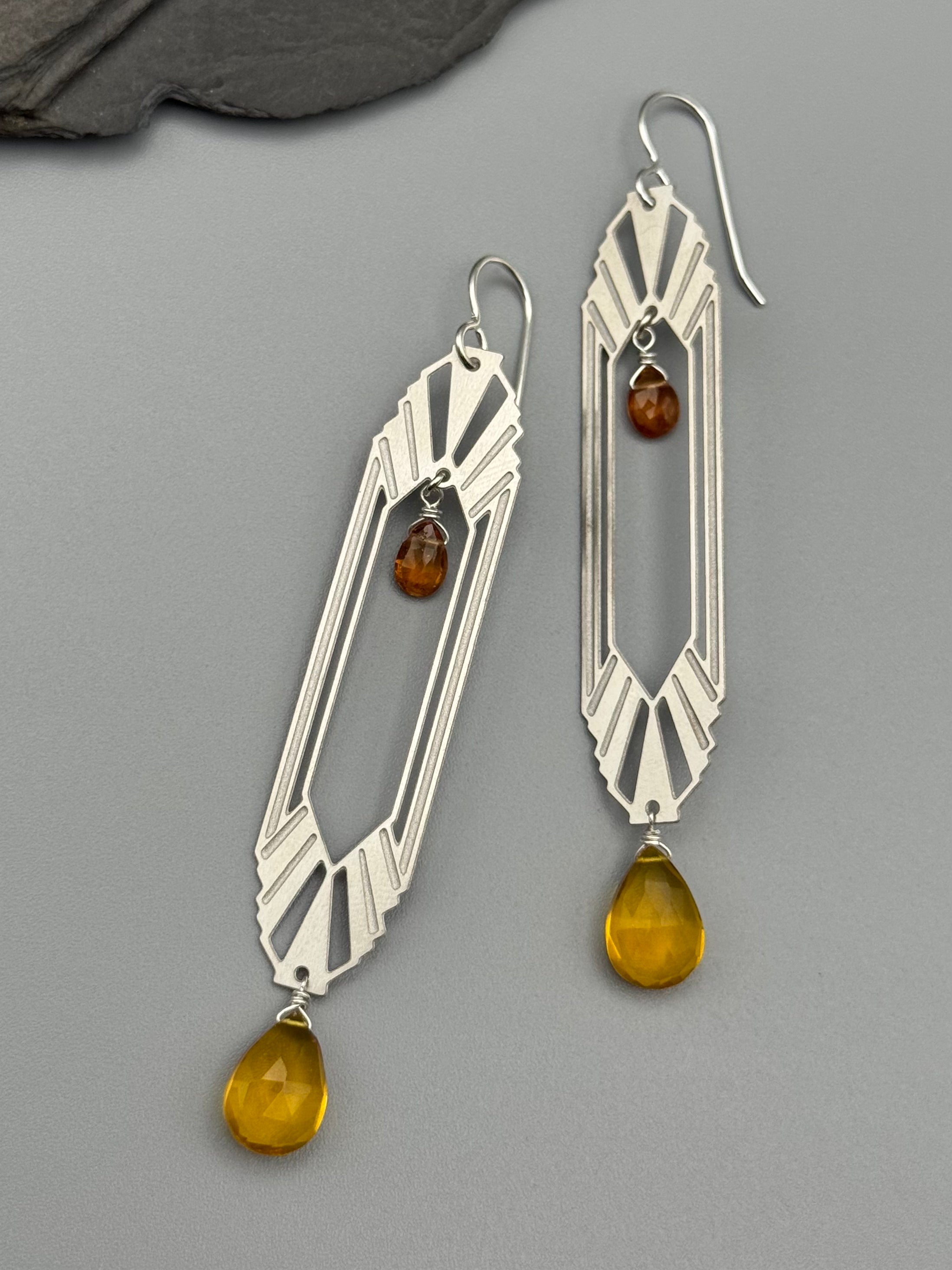 •DECO DOORWAY• hessonite garnet + citrine silver earrings