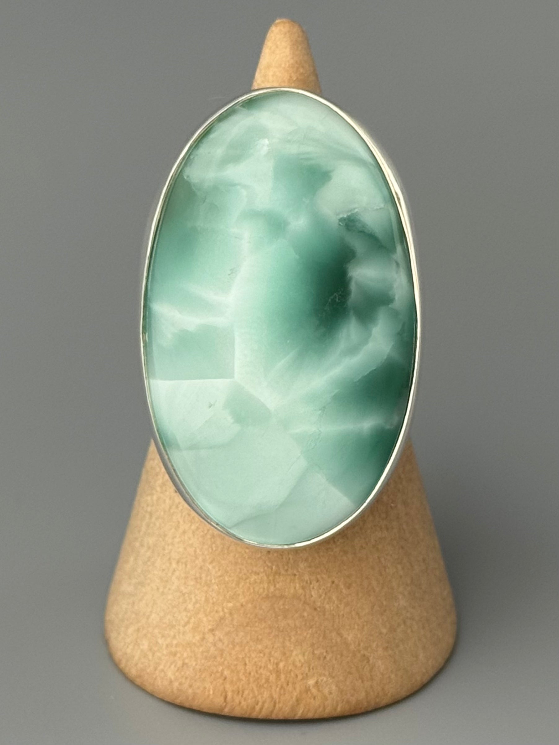 •HEMIMORPHITE - OVAL• split band silver ring (size 8)