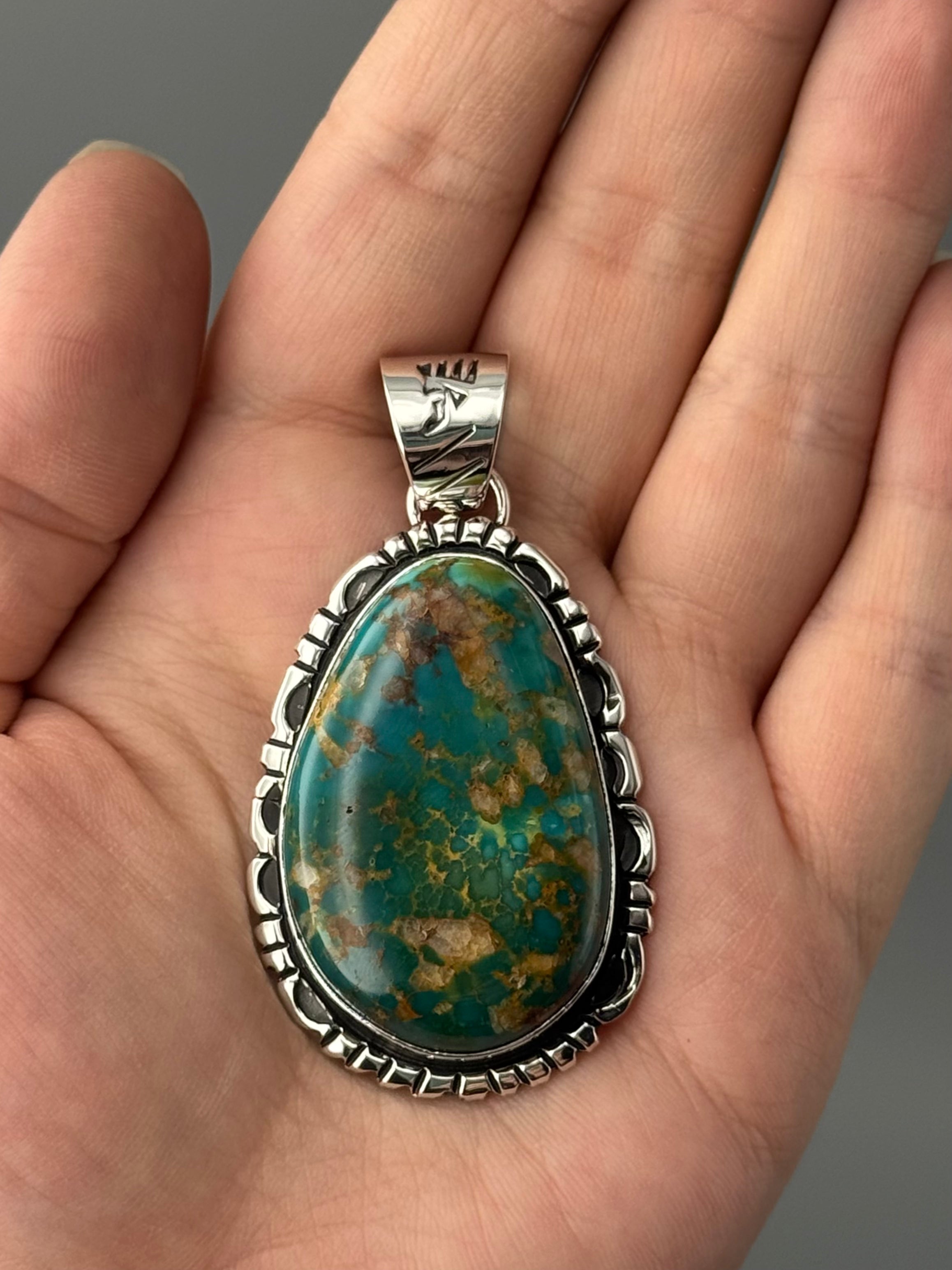 •ARMENIAN TURQUOISE - MOUNTAIN FEATHERS - 2• Navajo sterling silver pendant