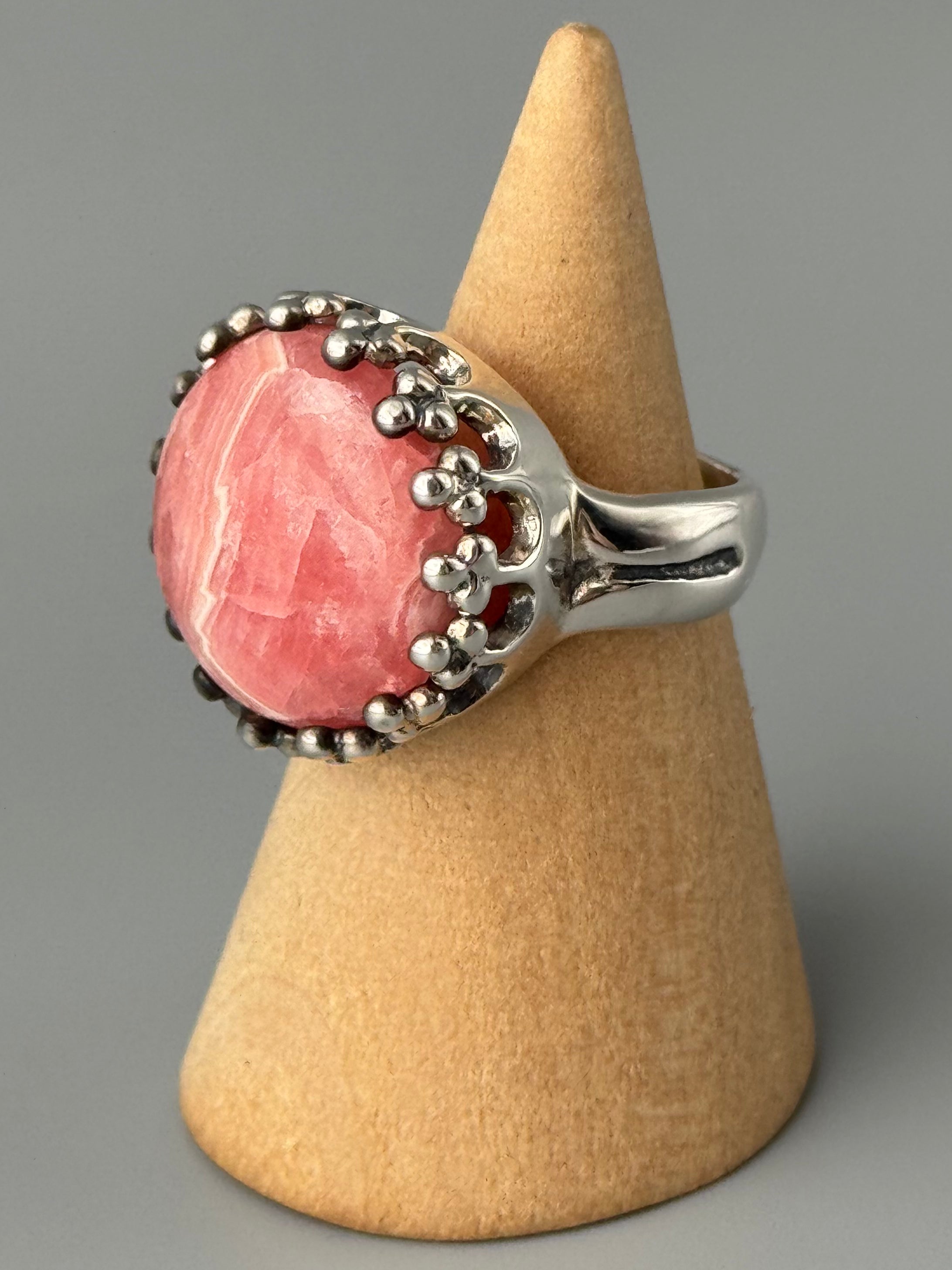 •RHODOCHROSITE - CROWN• decorative bezel silver ring (various sizes)