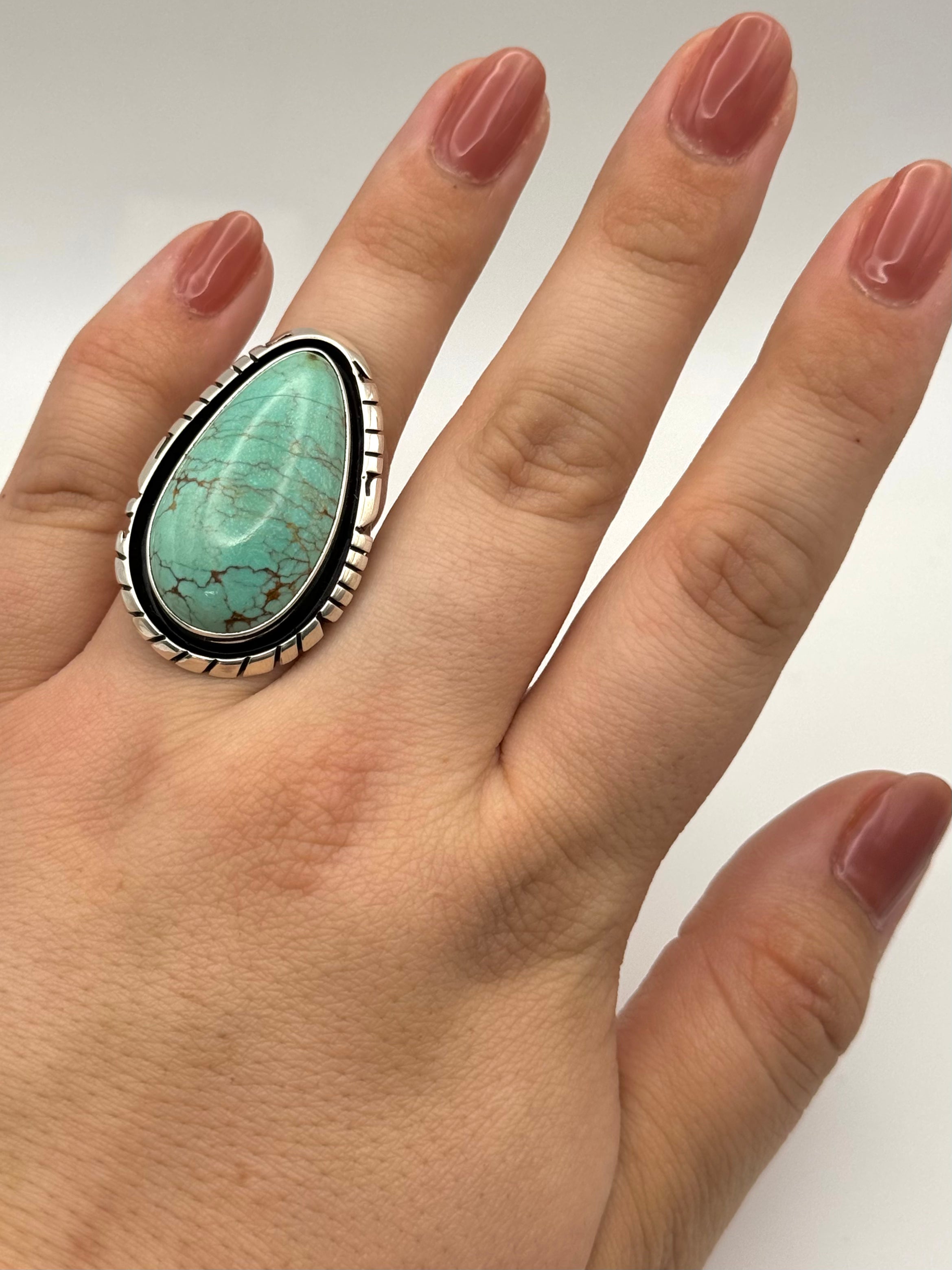 •KINGMAN TURQUOISE - BIGGIE• Navajo silver ring (size 6.75)