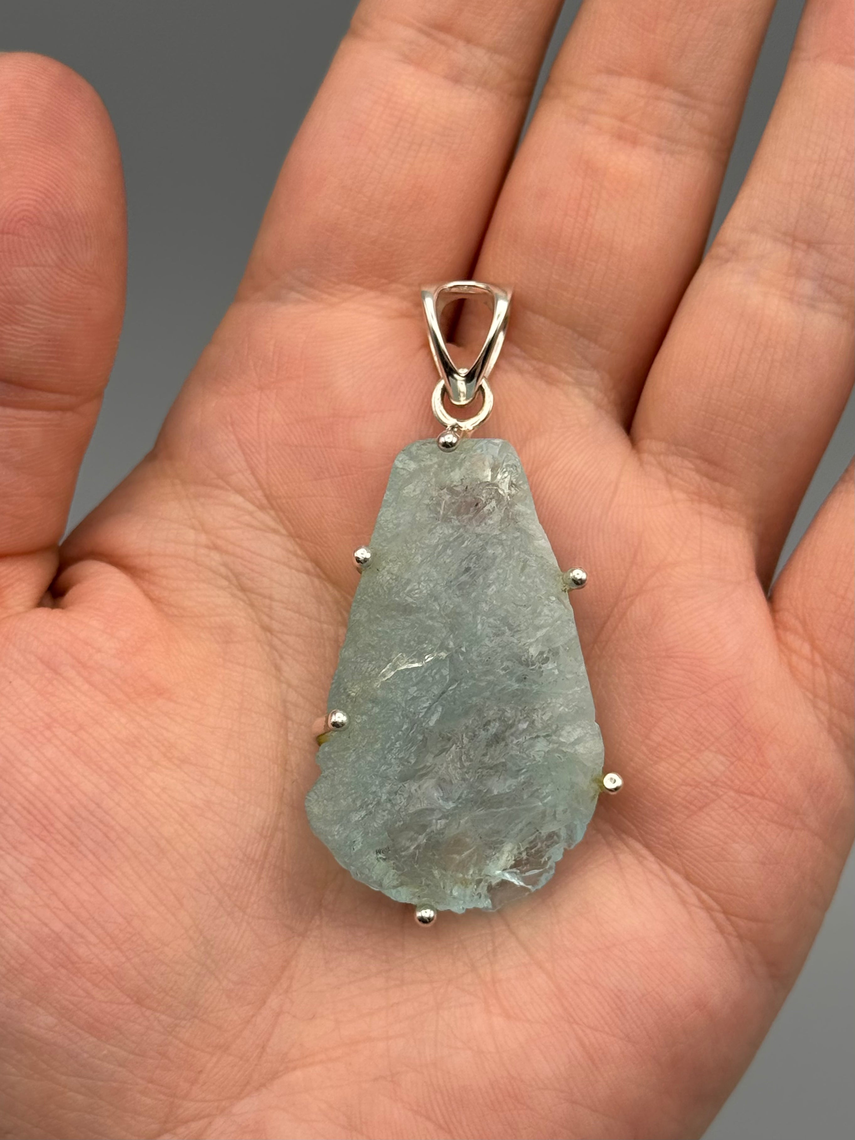 •AQUAMARINE - ORGANIC TEARDROP• sterling silver pendant