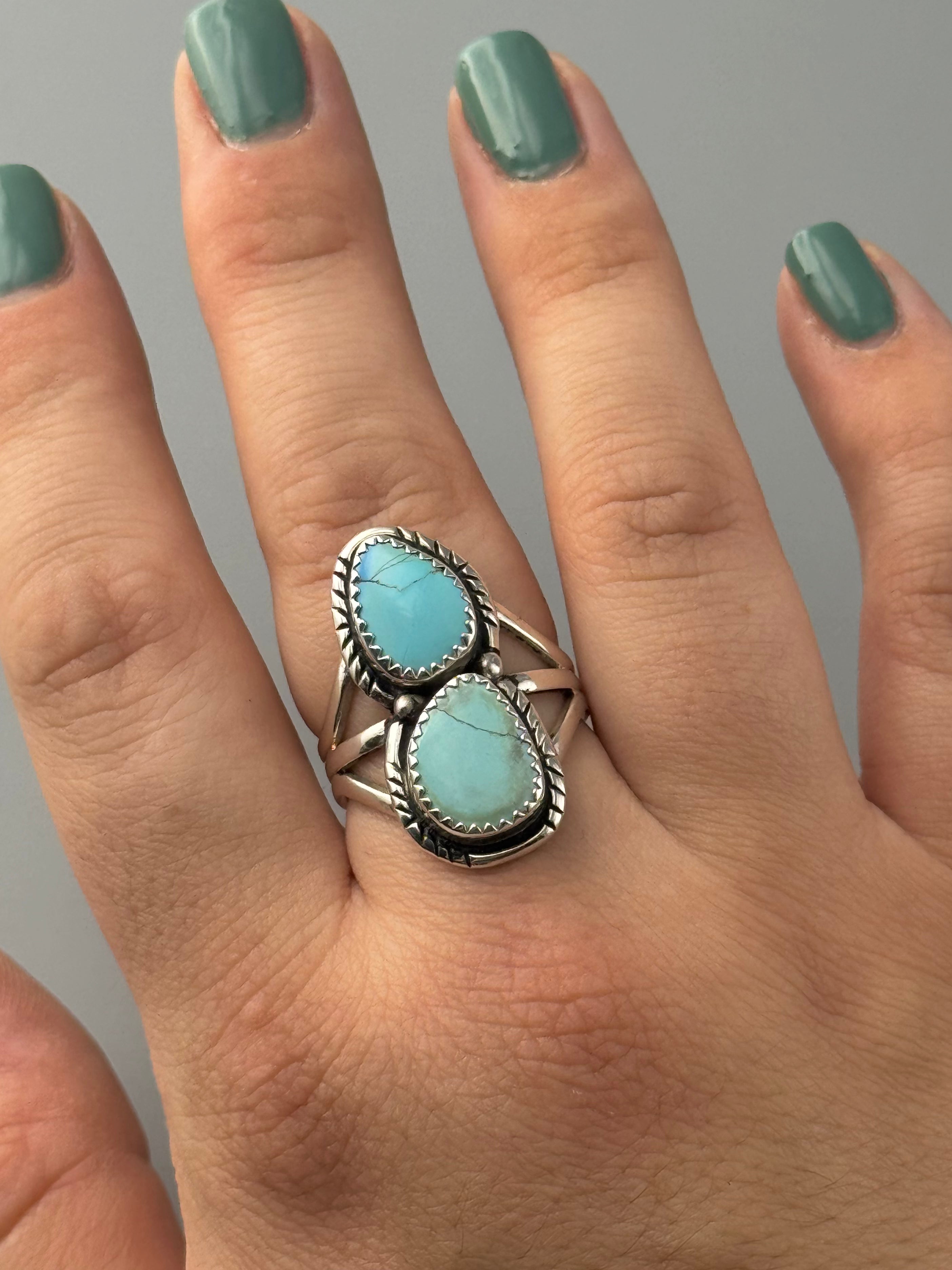 •GOLDEN HILL TURQUOISE - NAAKI - 2• Navajo silver ring (size 9)