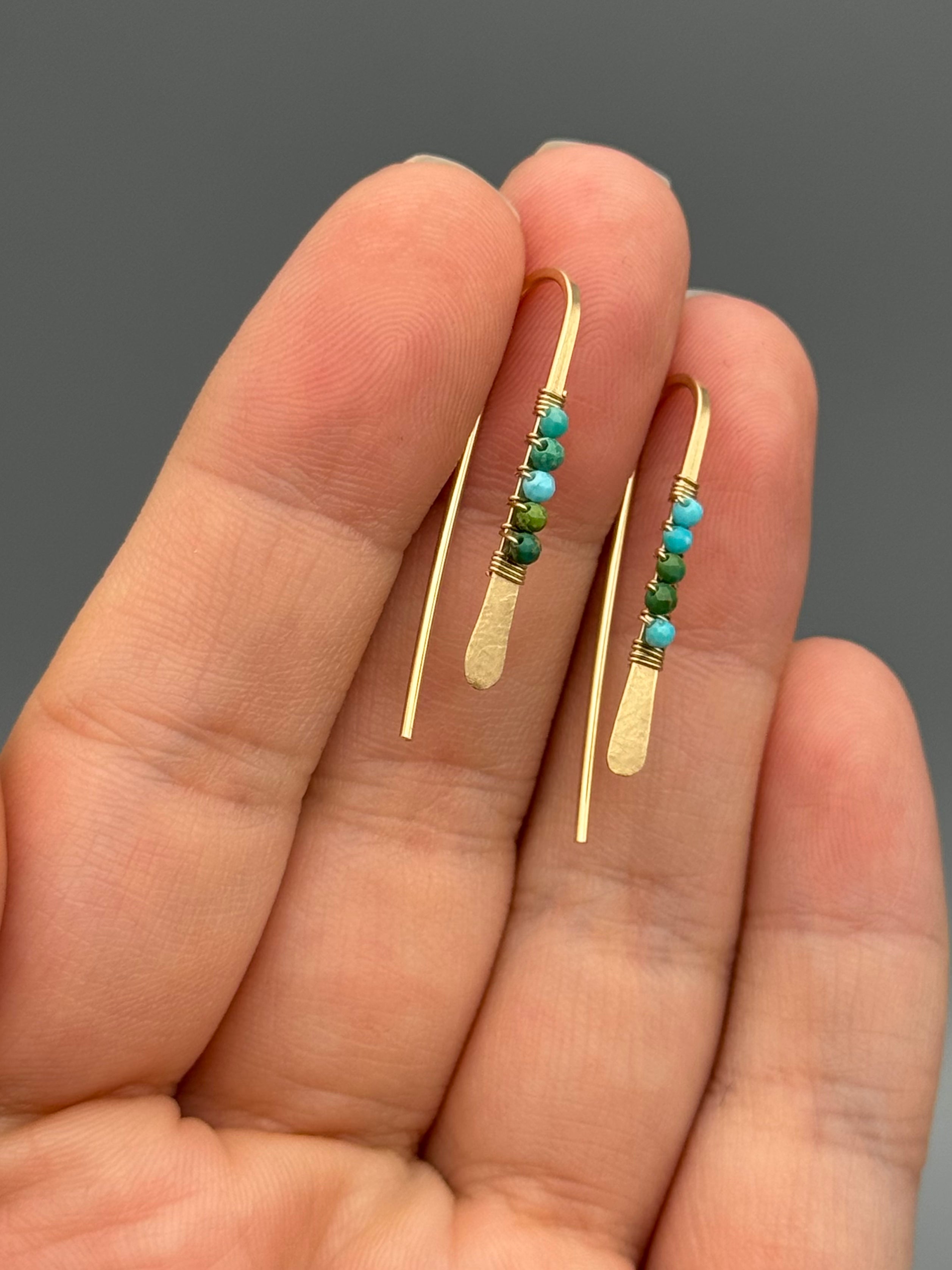 •PETITE THREADER• turquoise + gold earrings