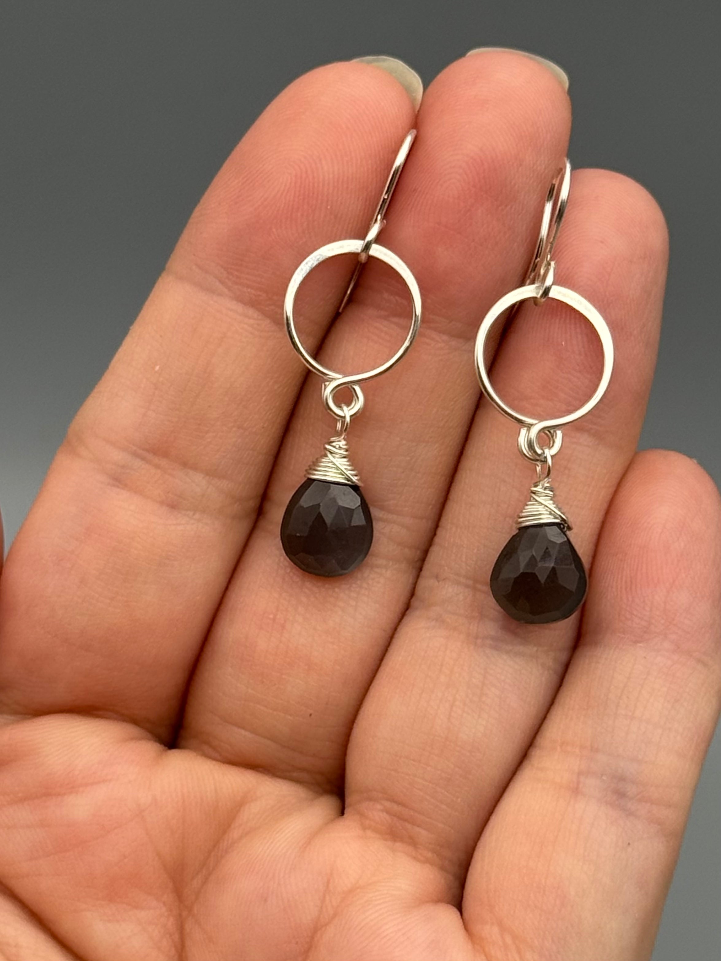 •DROPLET• grey moonstone + silver dangle earrings