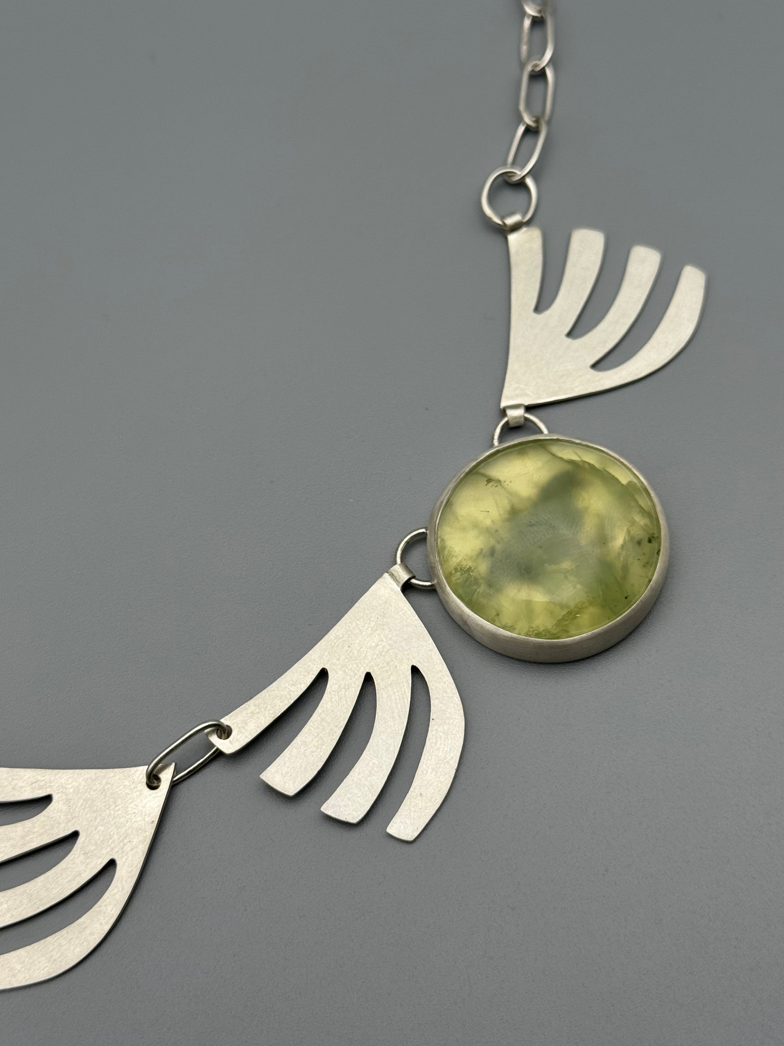 •LUNA• prehnite + silver necklace (up to 18" long)