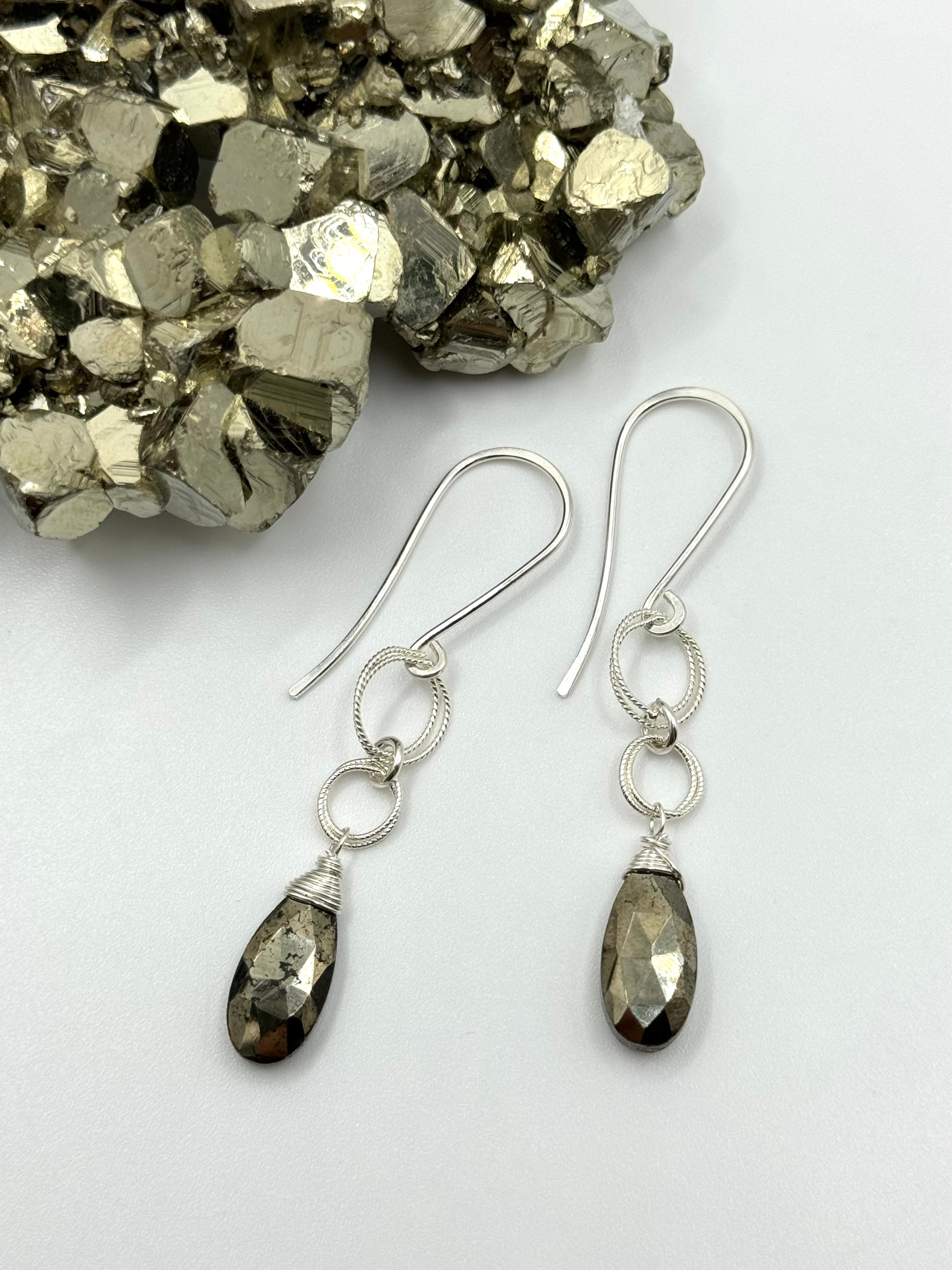 •LINKED DROP• pyrite + silver dangle earrings