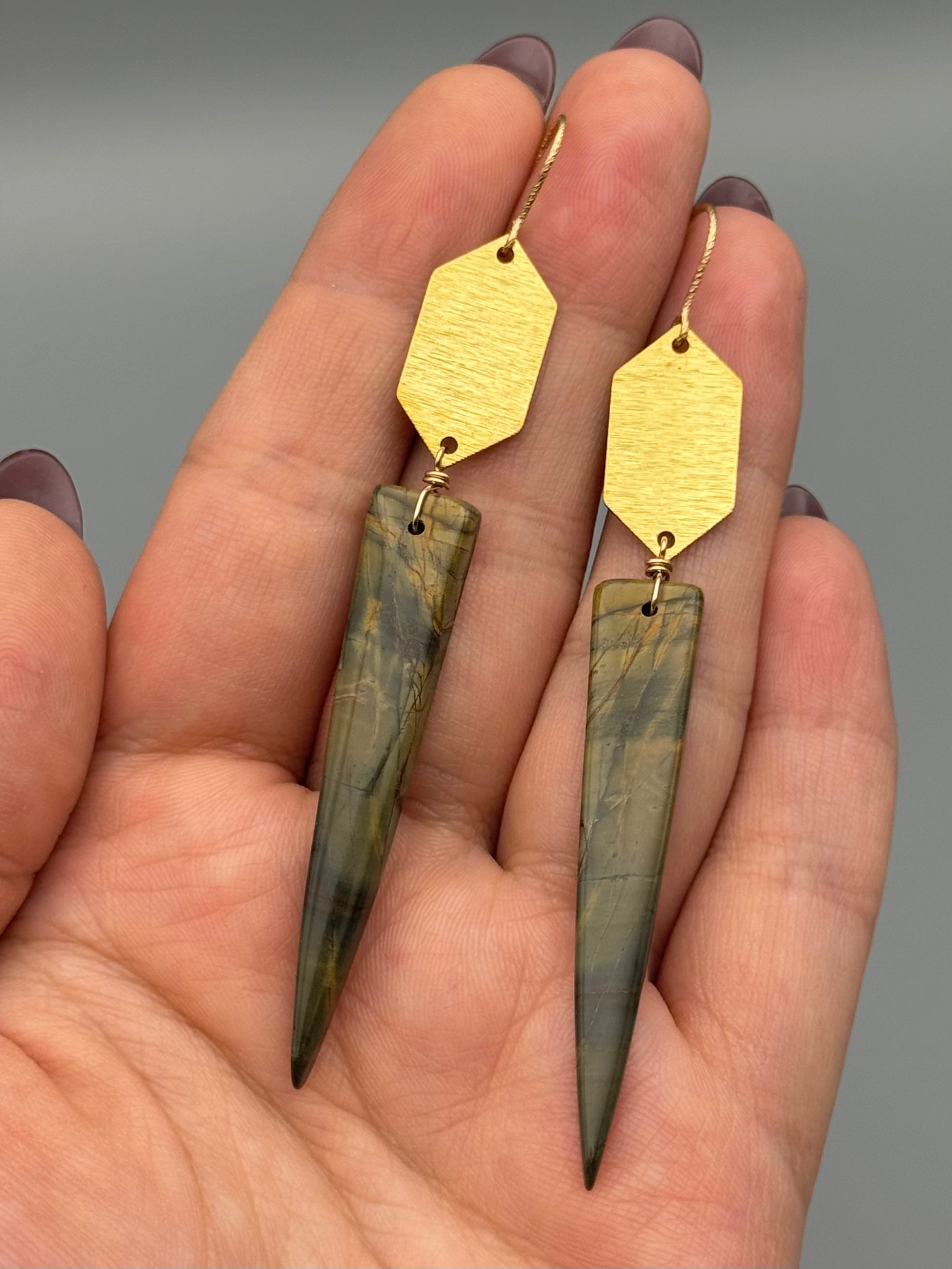 •HEXED• red creek jasper + gold earrings