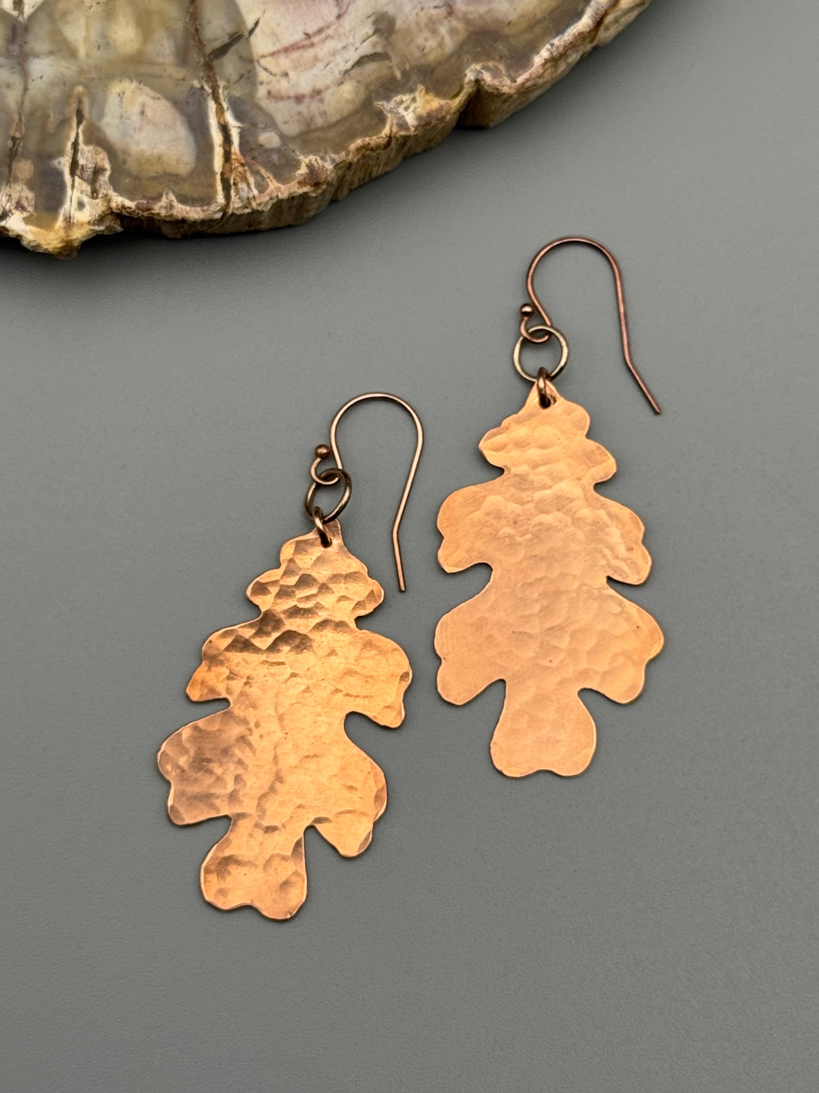 •LIL' OAK• rose gold leaf dangle earrings