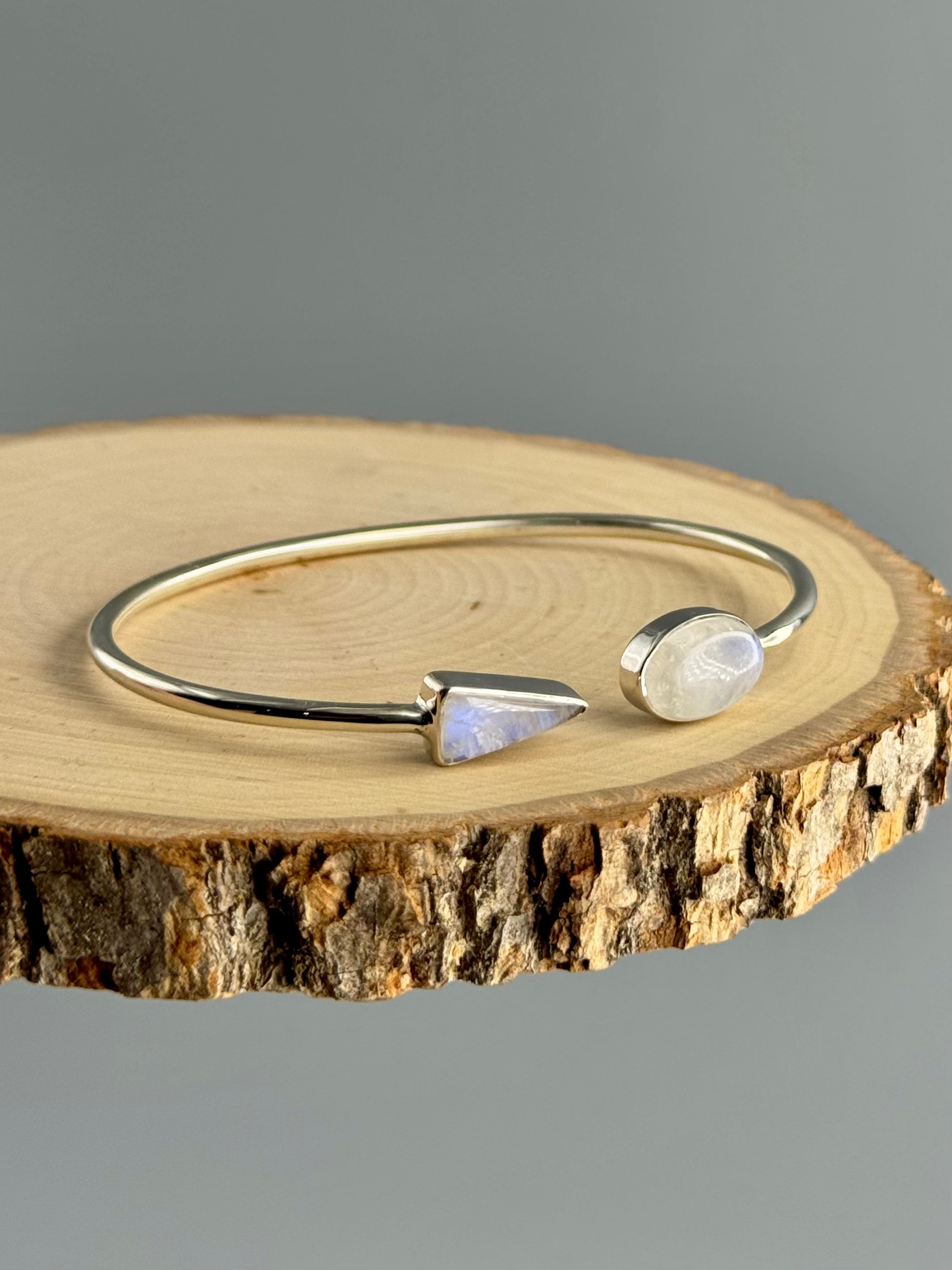•FANG + OVAL• rainbow moonstone + silver twist-on cuff bracelet