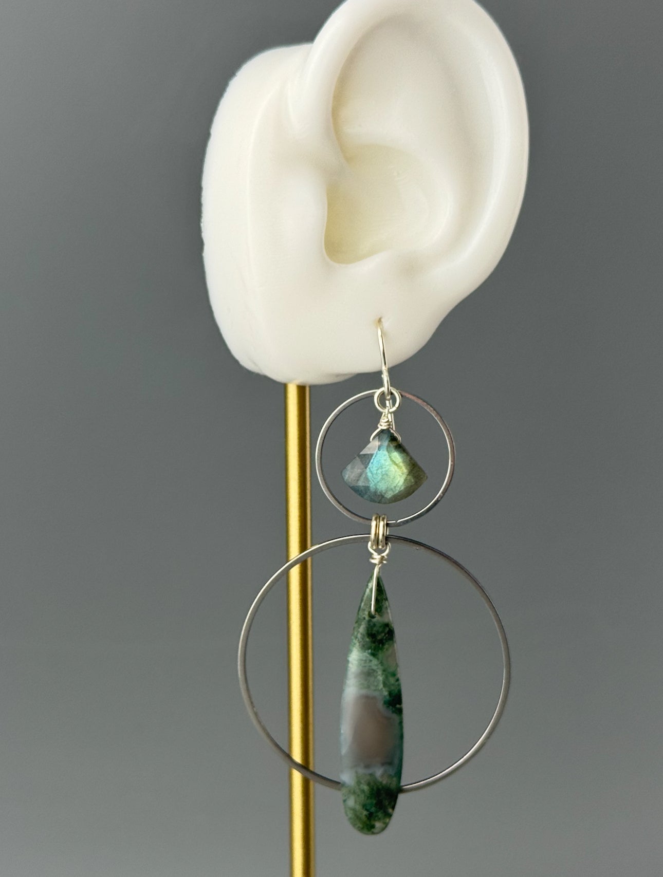 •EQUA-LUNA• labradorite + moss agate silver earrings