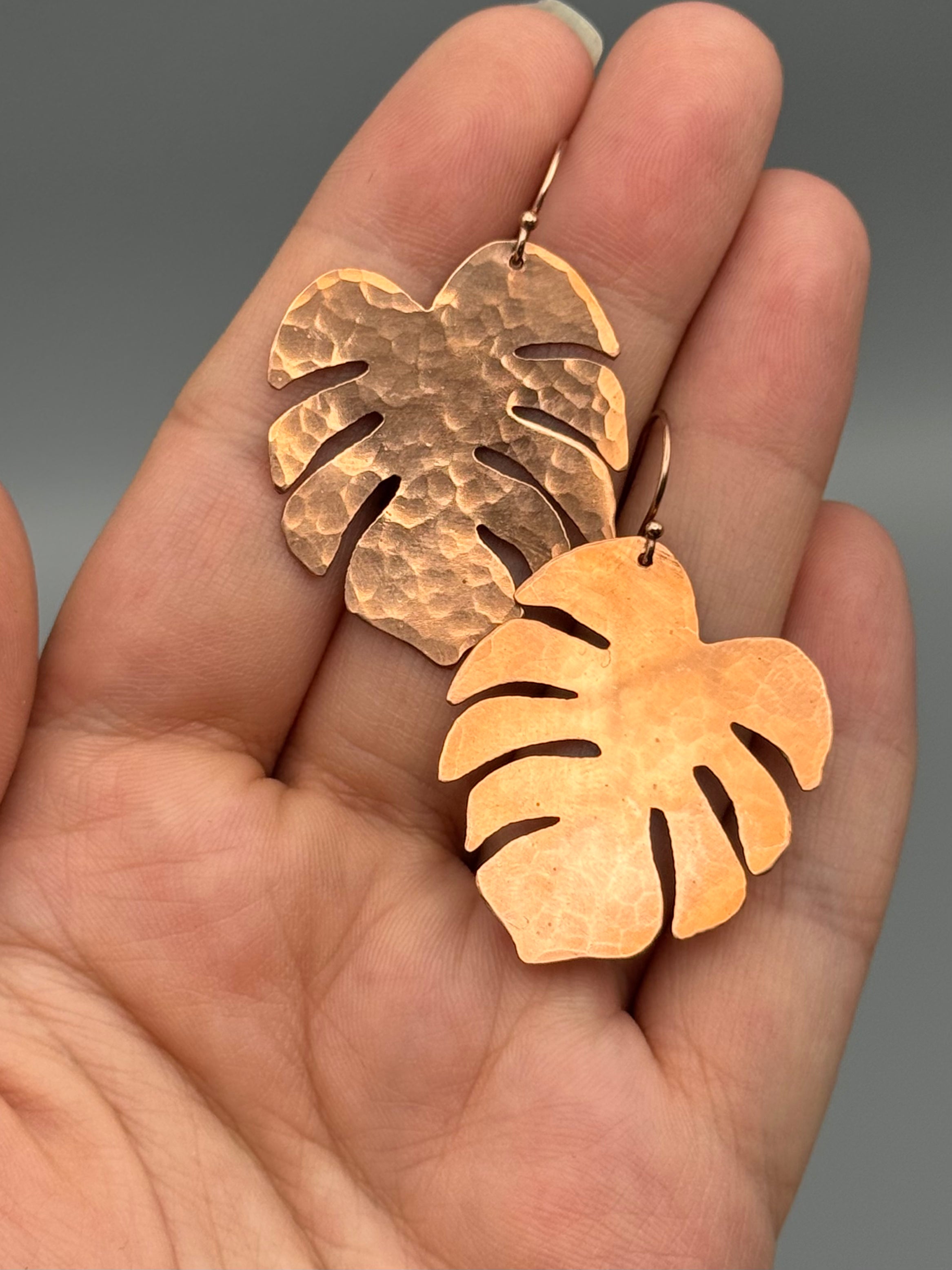 •LIL' MONSTERA• rose gold leaf dangle earrings