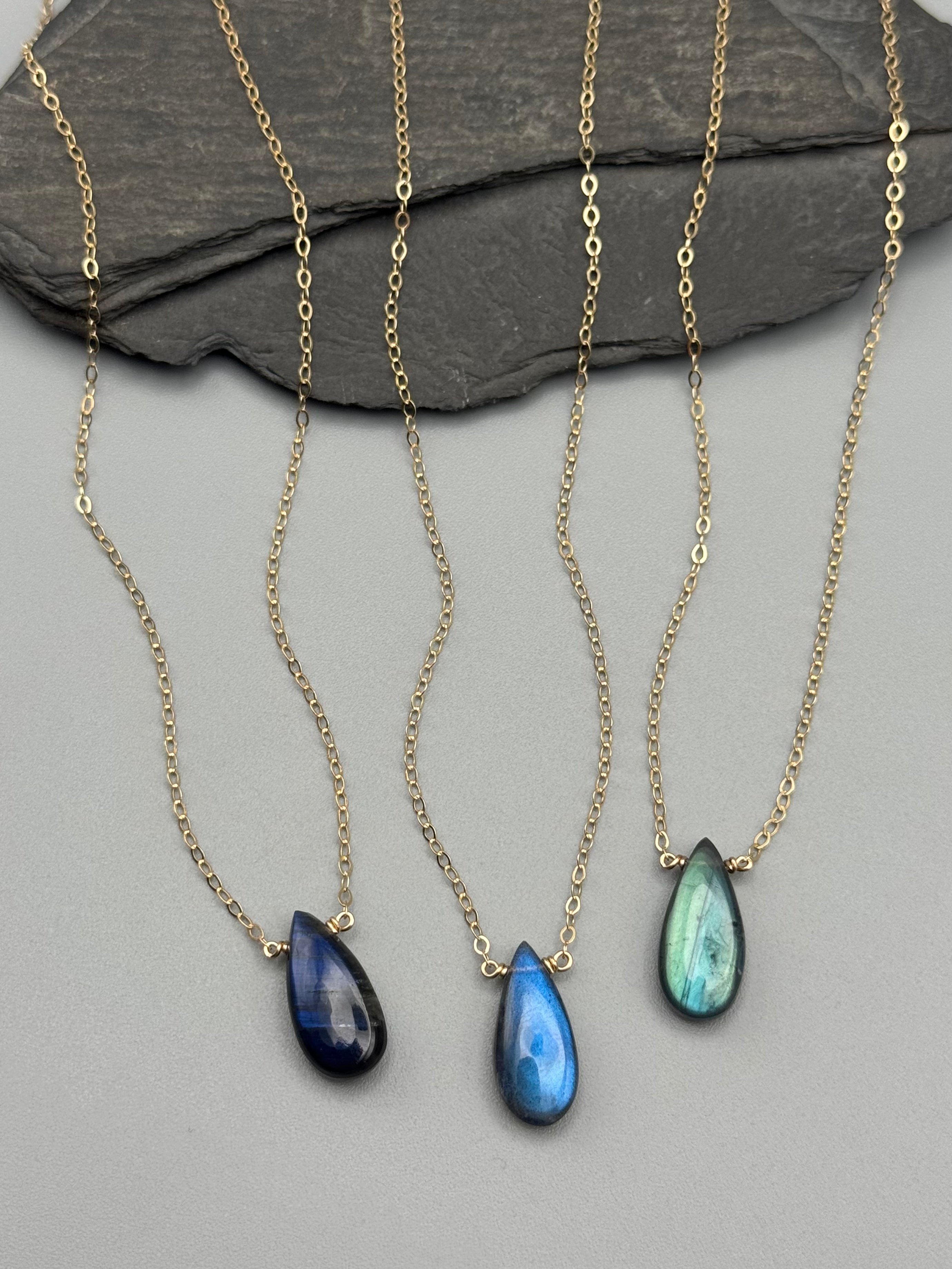 •STRAY• labradorite teardrop + gold necklace (various lengths)