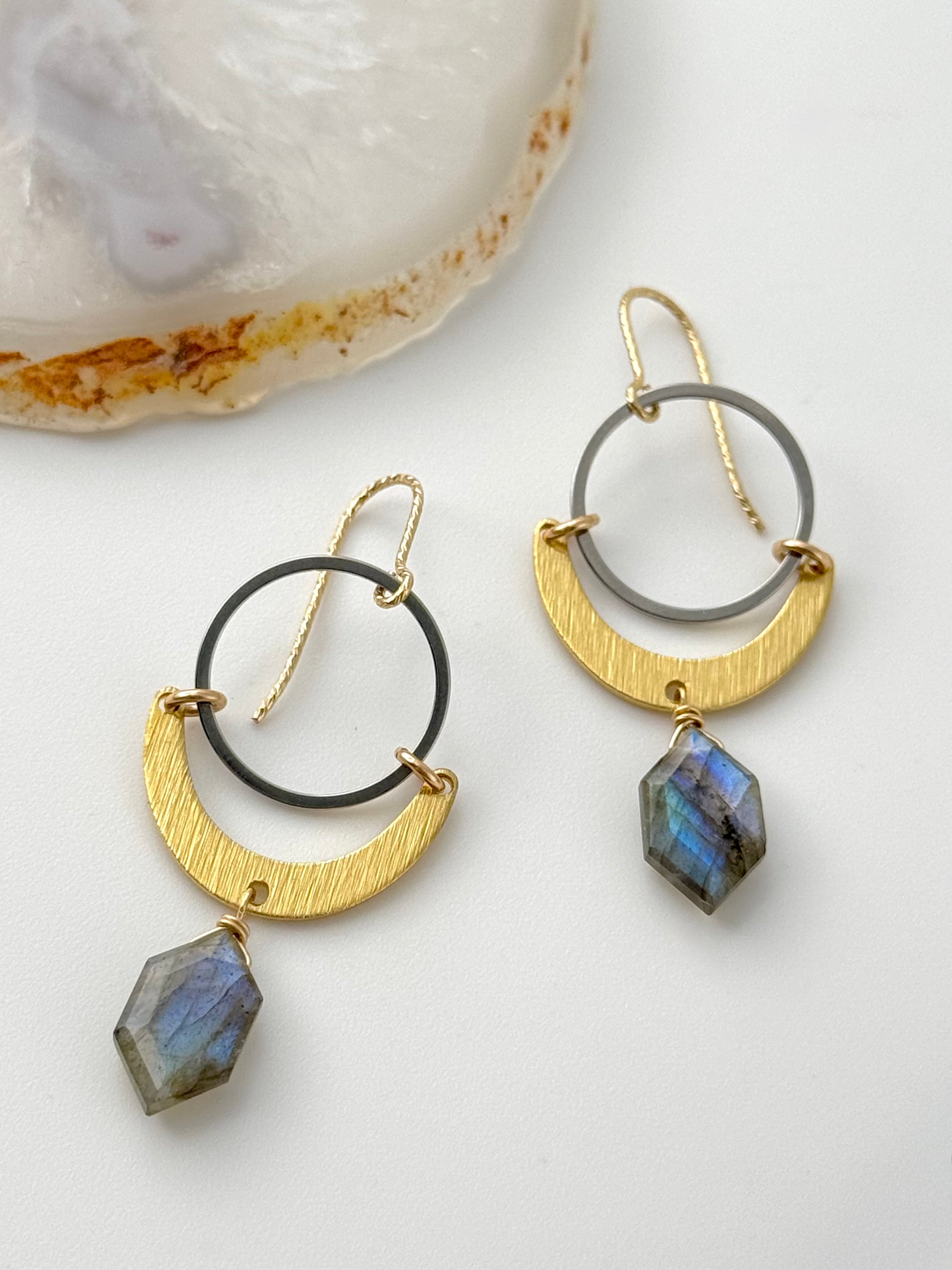 •MOON SHADOW• labradorite + mixed metal dangle earrings