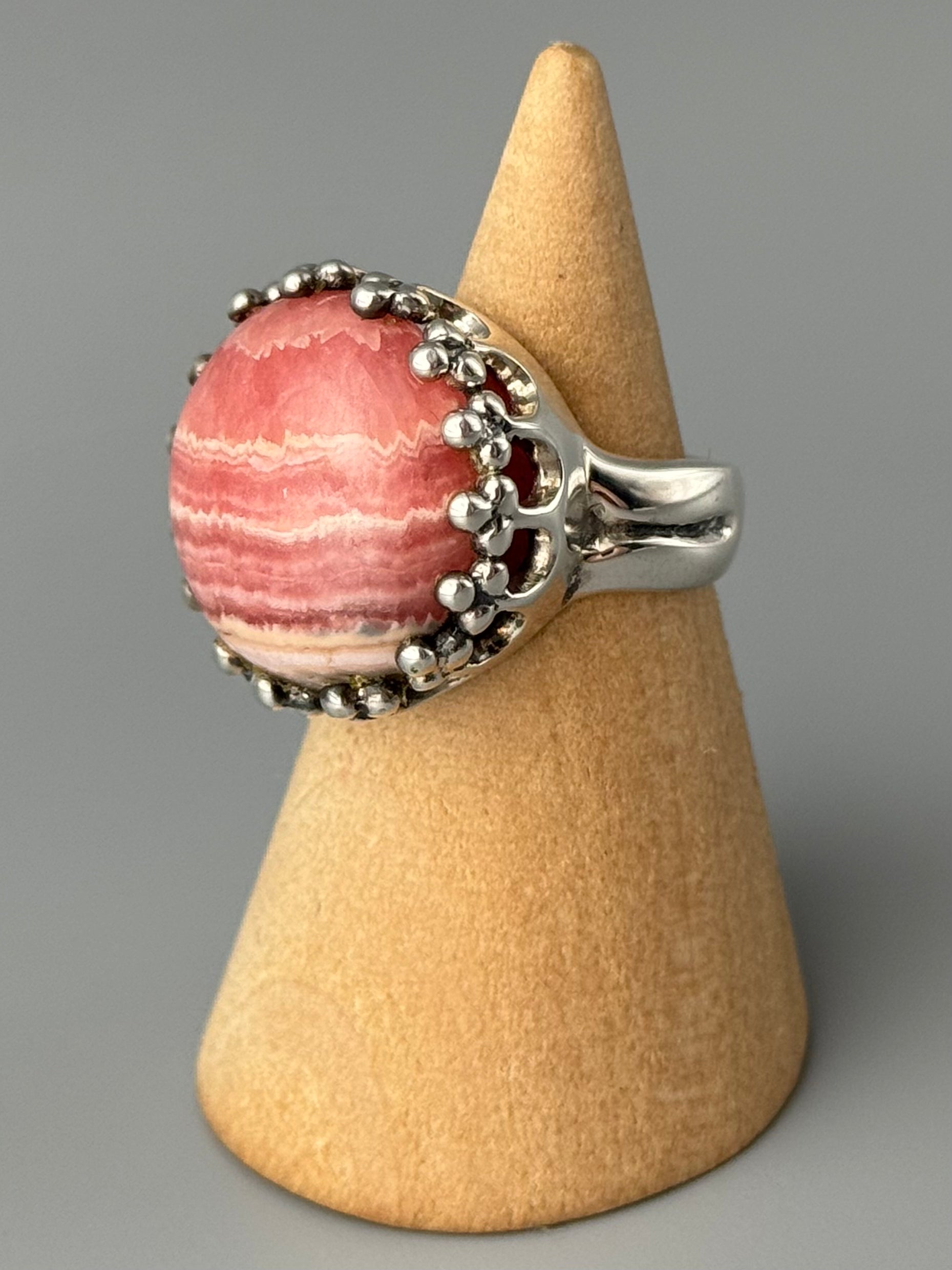 •RHODOCHROSITE - CROWN• decorative bezel silver ring (various sizes)