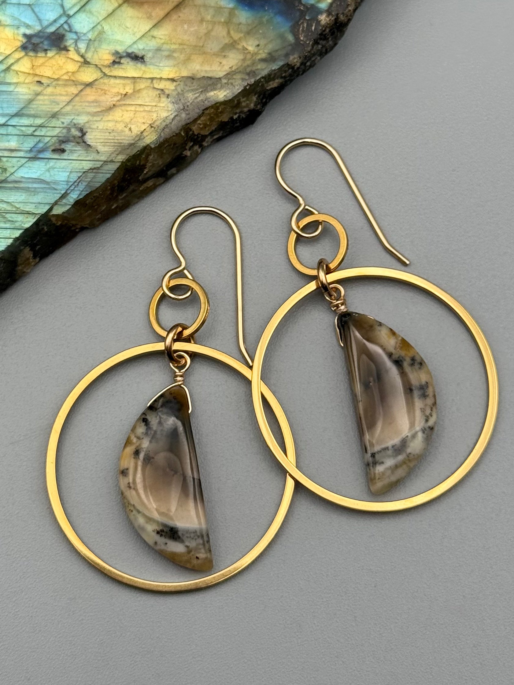 •EQUA-LUNA• dendritic opal + gold earrings