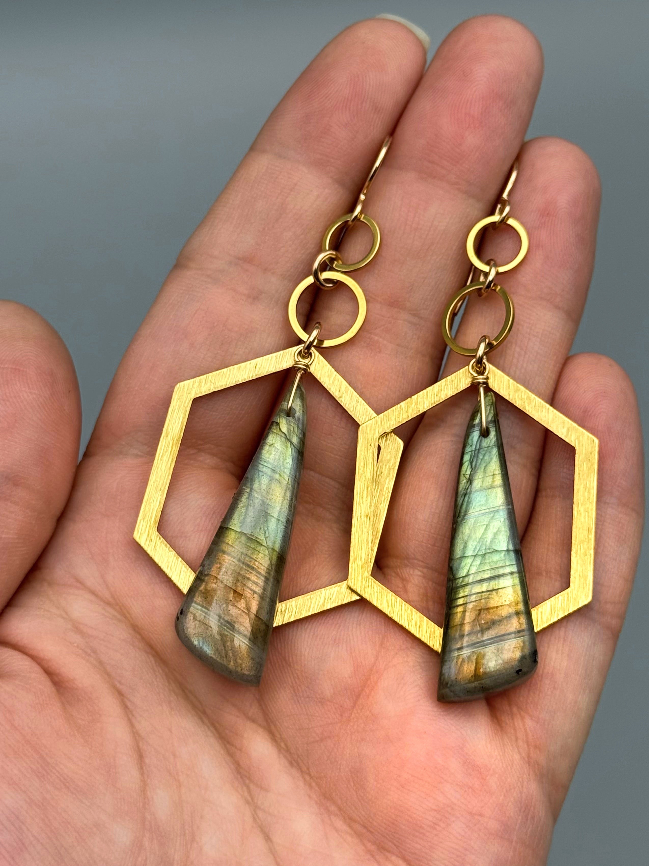 •HEX ORBITAL• golden labradorite + gold earrings