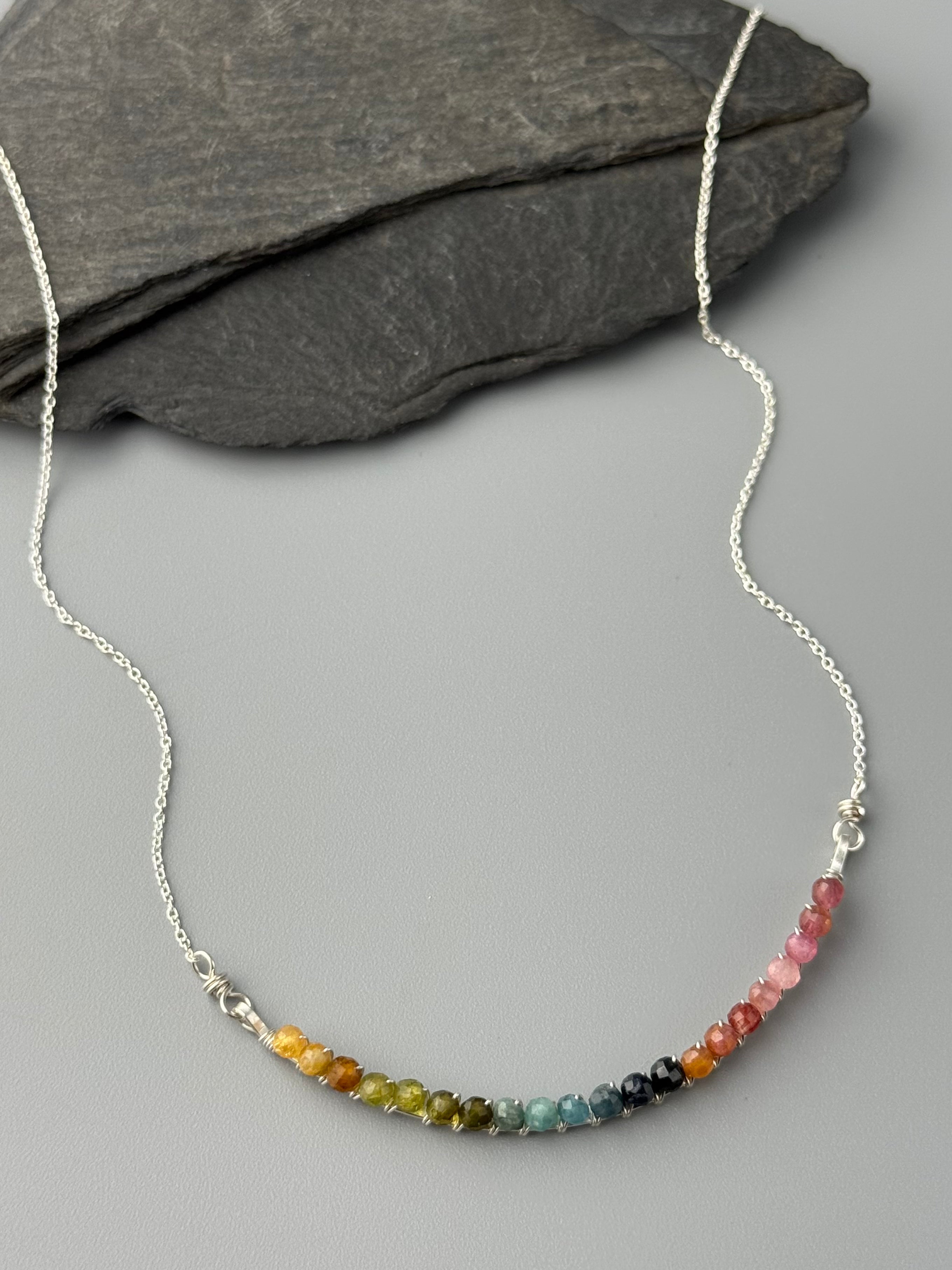 •ADORNED CURVED BAR• tourmaline + silver necklace