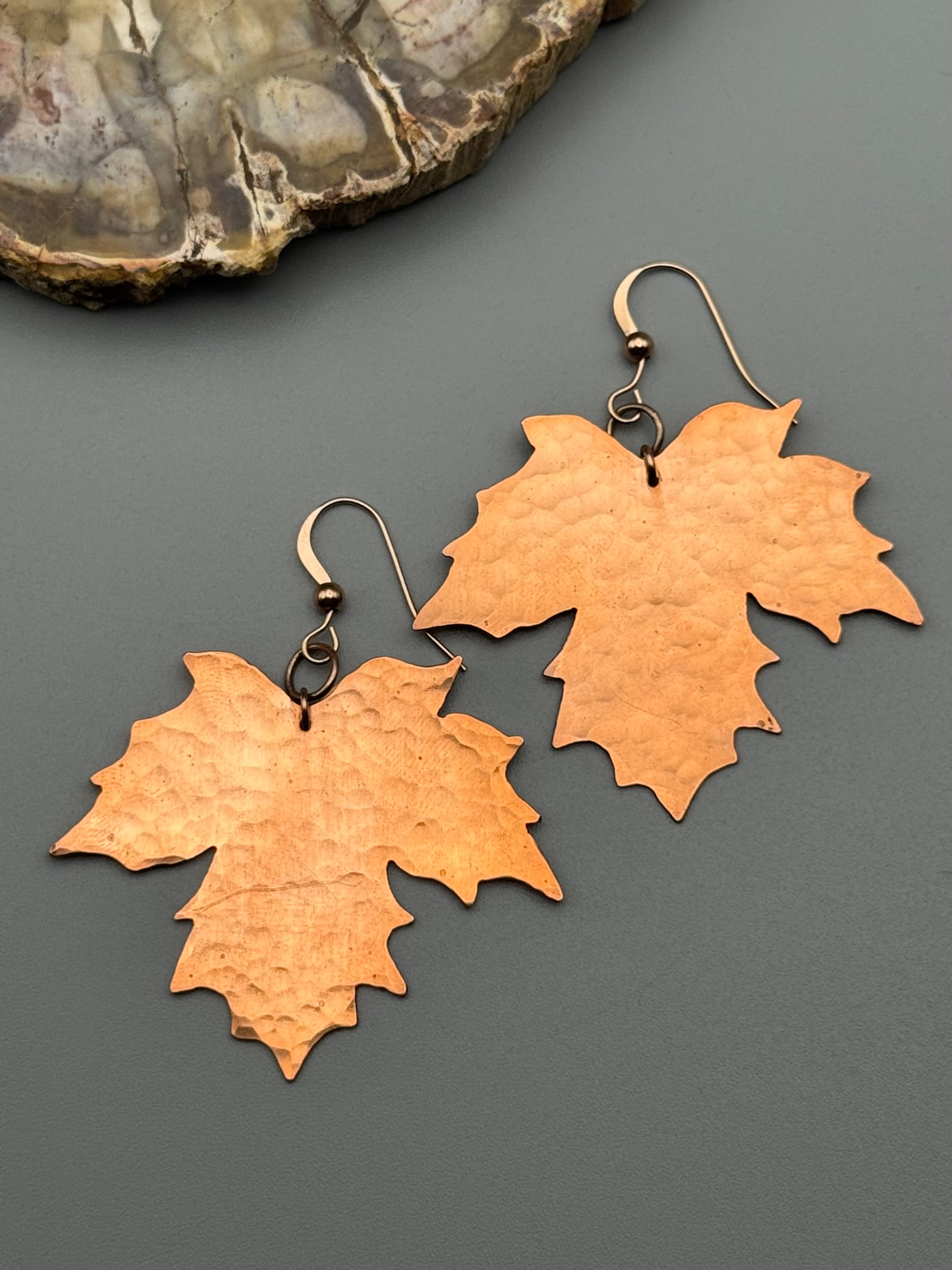 •MAPLE• rose gold leaf dangle earrings