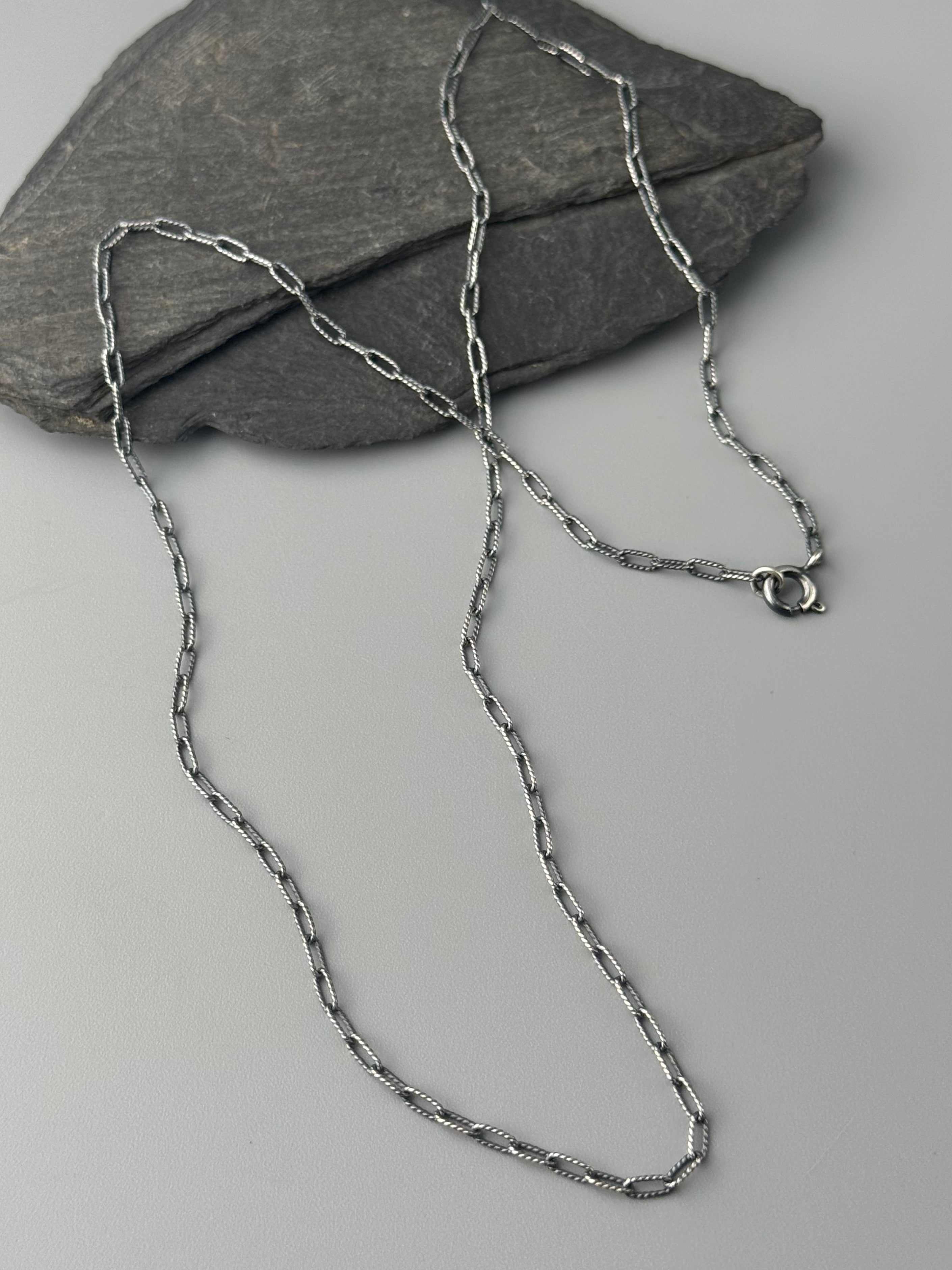 •SMALL TEXTURED PAPERCLIP• oxidized sterling silver chain