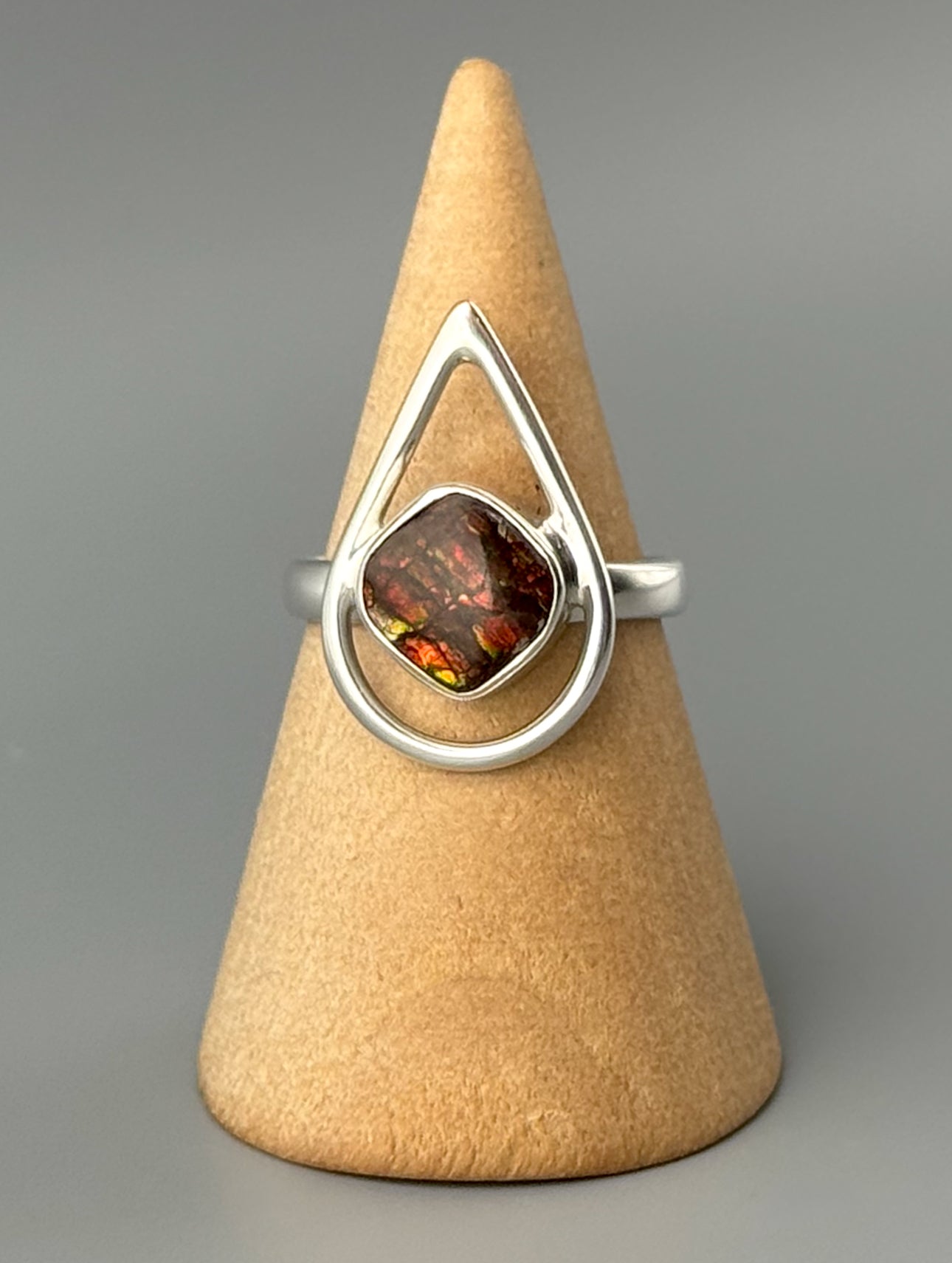 •AMMOLITE - OPEN TEAR• silver ring (size 8)