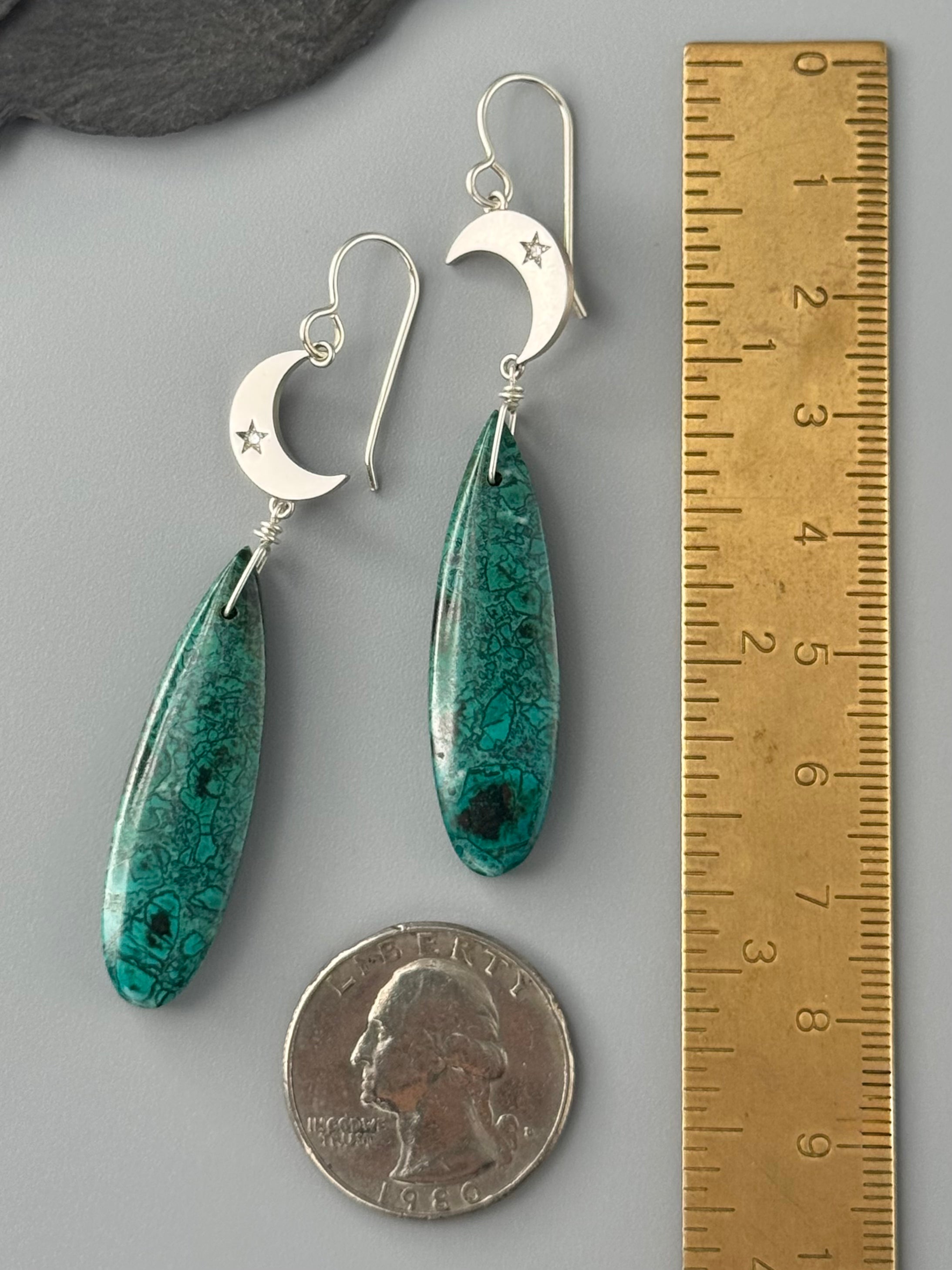 •CRYSTAL CRESCENT• chrysocolla + silver earrings
