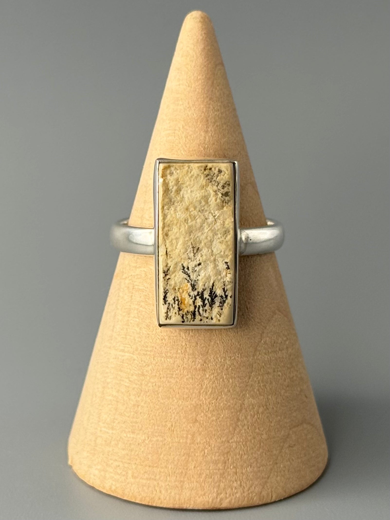 •DENDRITIC SANDSTONE - RECTANGLE• simple bezel silver ring (size 6.75)