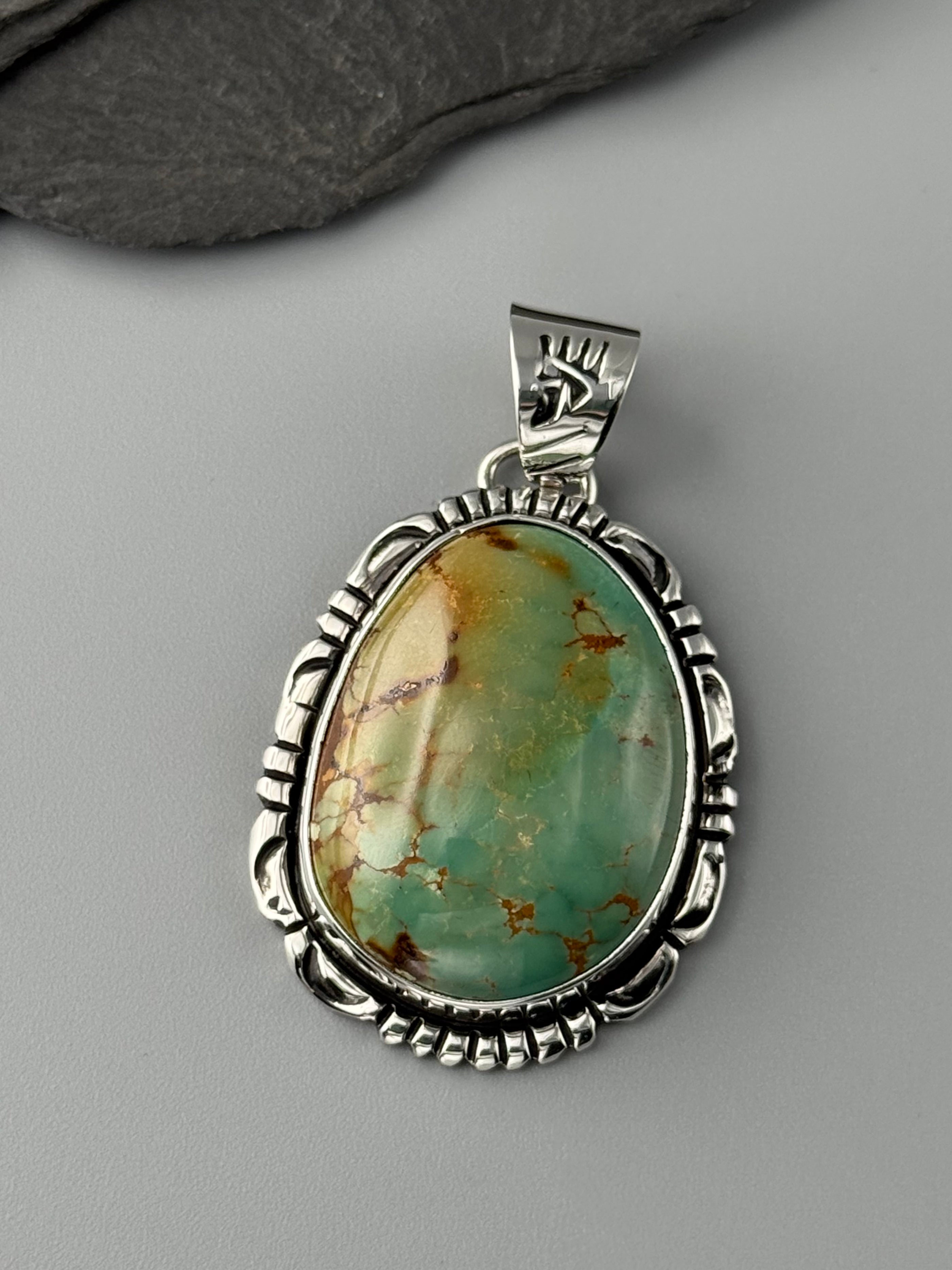 •KINGMAN TURQUOISE - MOUNTAIN FEATHERS - 2• Navajo sterling silver pendant