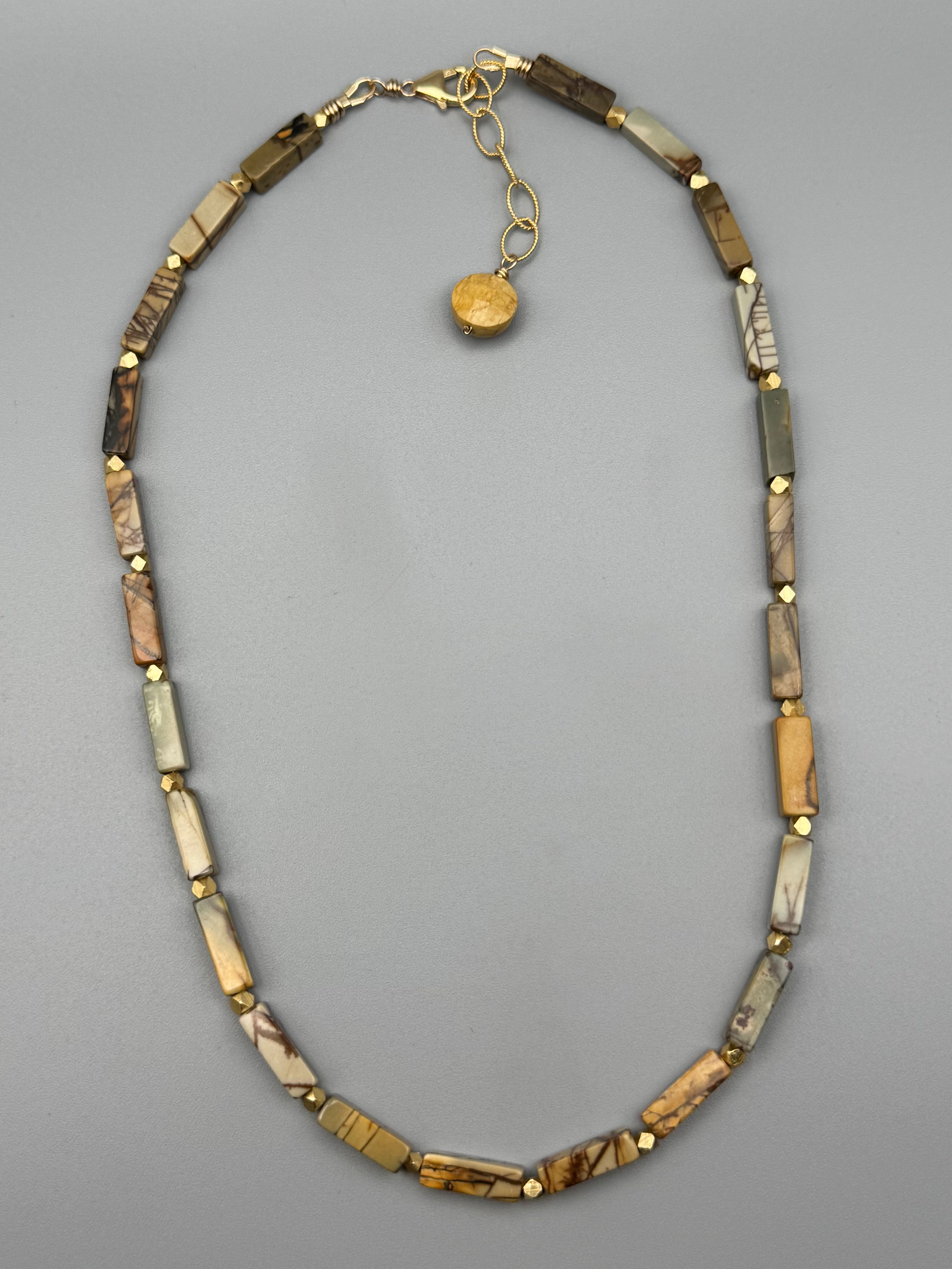 •LIL' CUBOIDS• red creek jasper + gold beaded necklace (16.5"-18" long)
