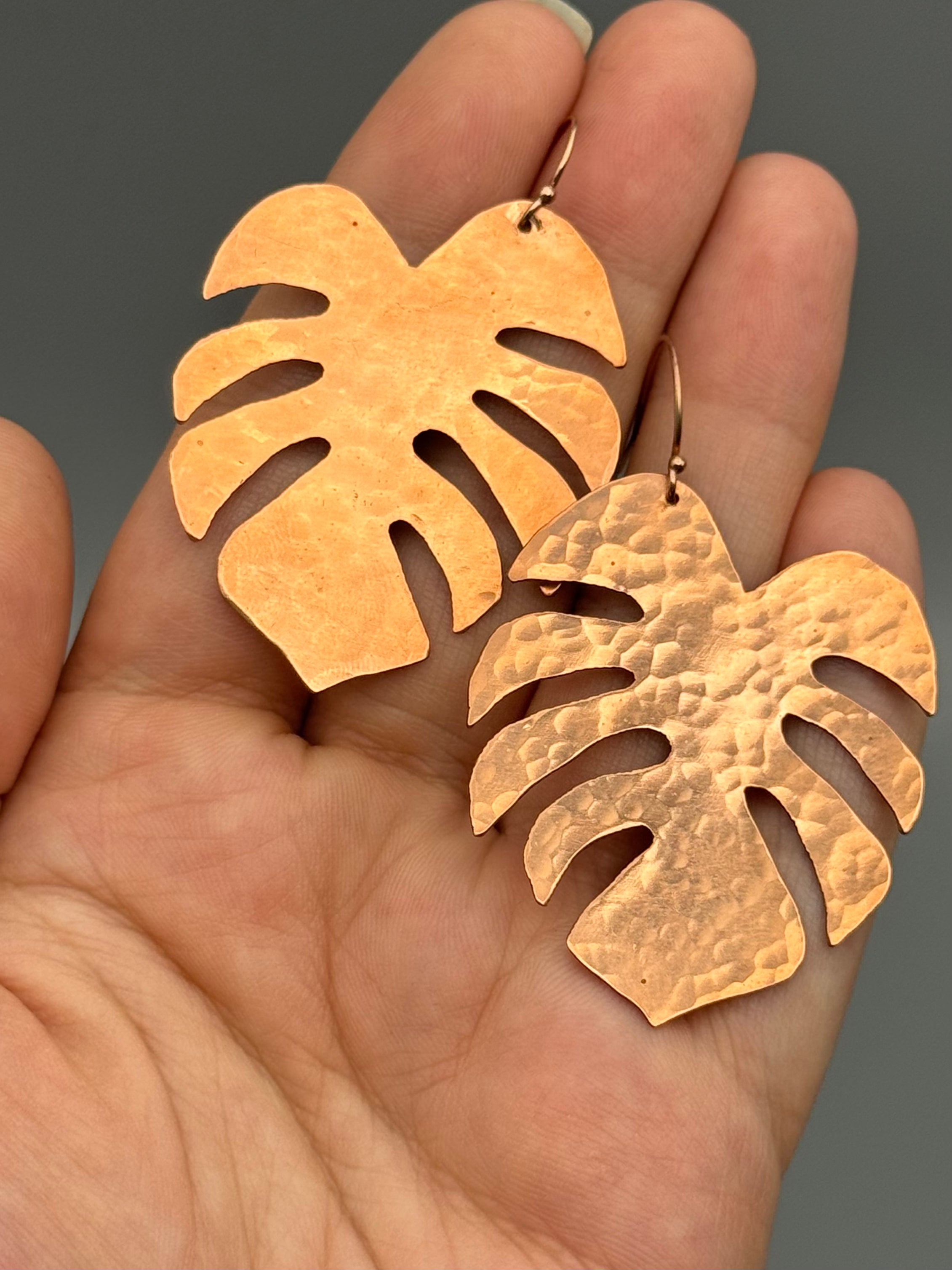 •MEDIUM MONSTERA• rose gold leaf dangle earrings