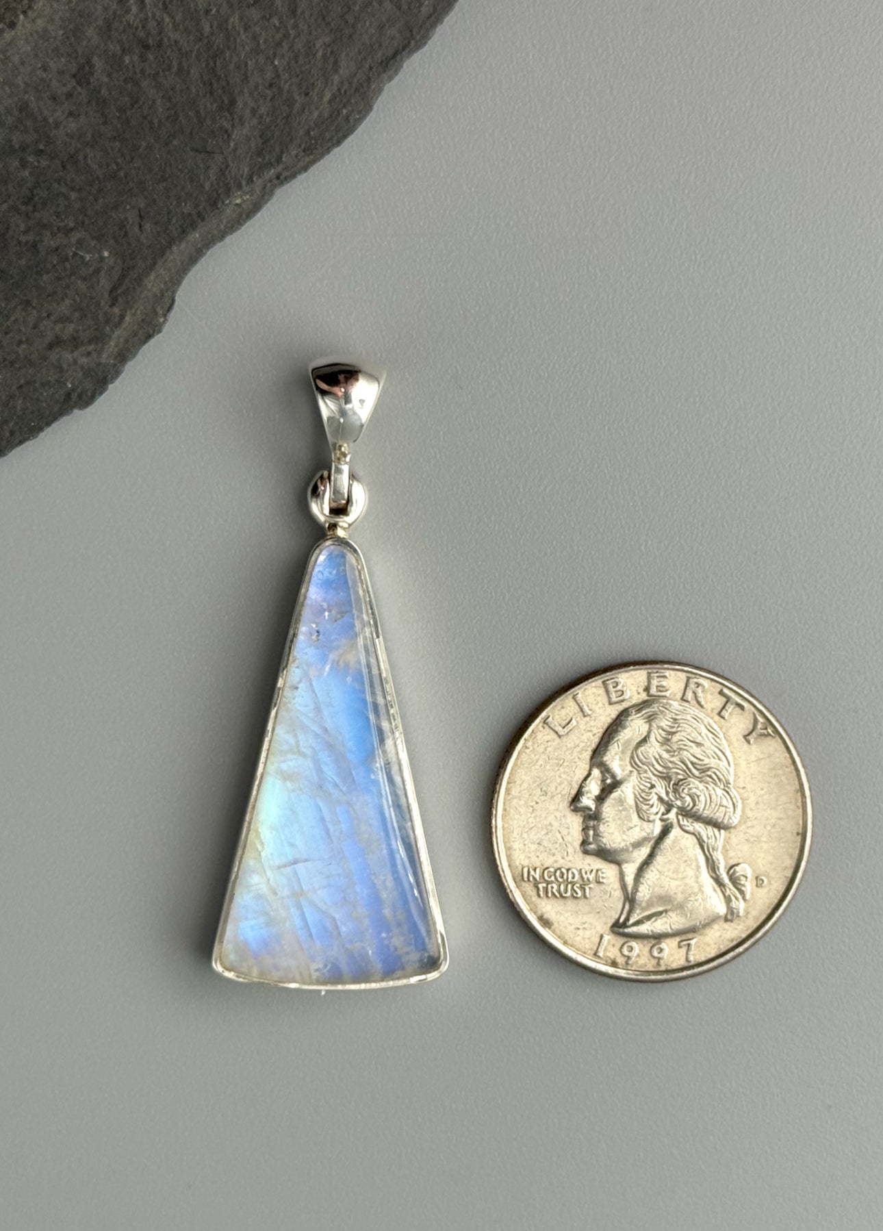 •RAINBOW MOONSTONE - SOFT TRIANGLE• sterling silver pendant