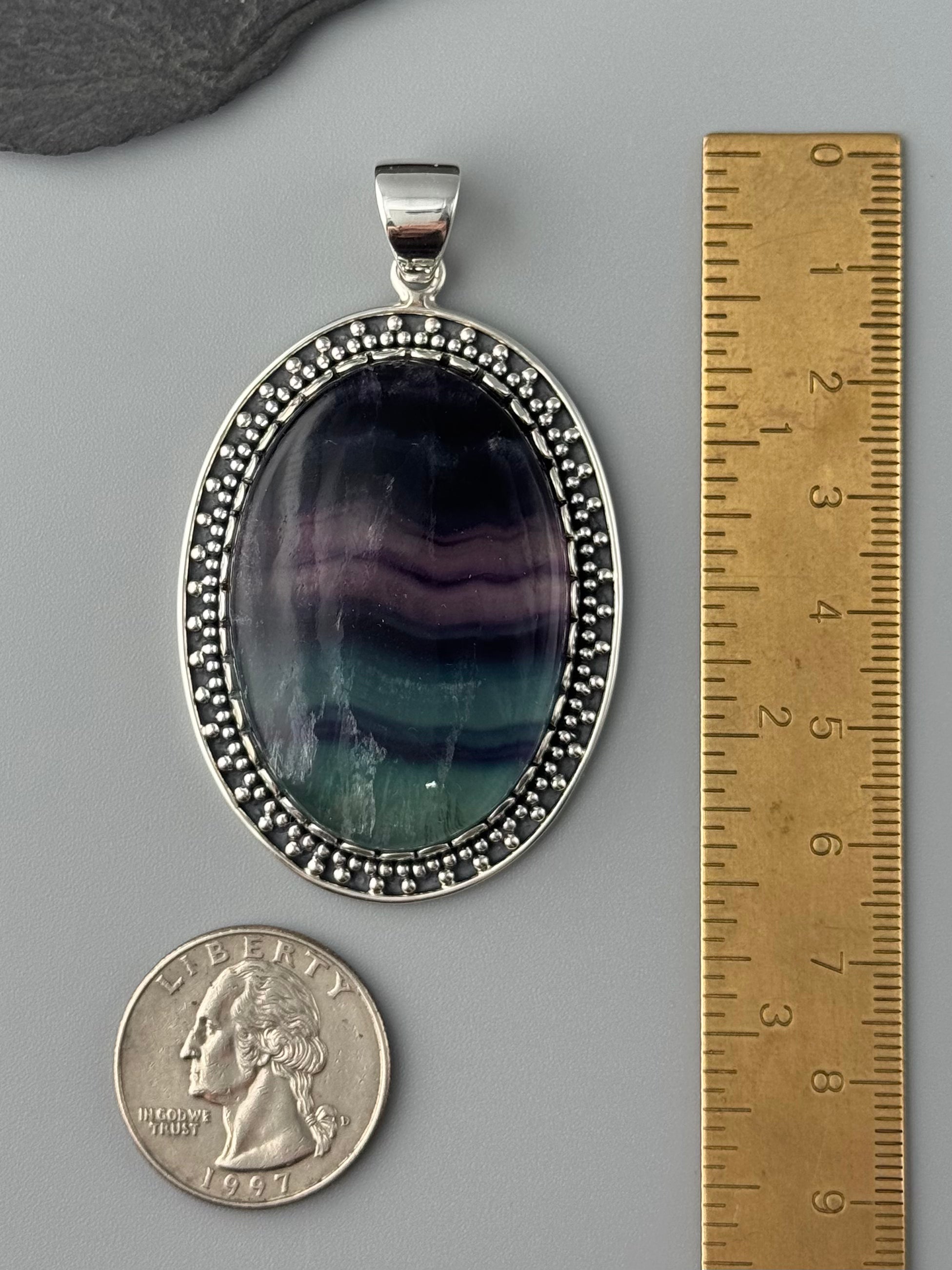 •FLUORITE OVAL - LOOKING GLASS• sterling silver pendant